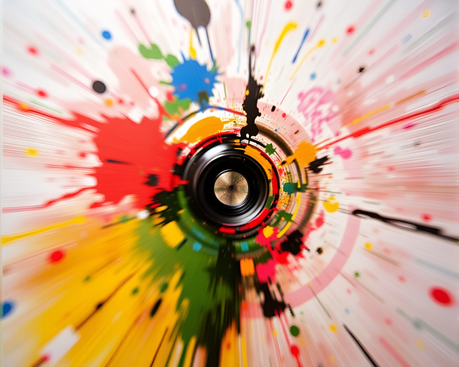 Dynamic swirling time vortex in low light paint splatter