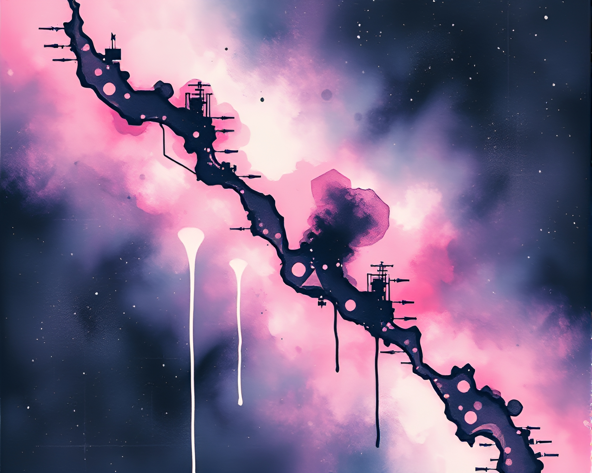Futuristic Satellite Origami in Retro Ink-Wash Fade – free AI stock image