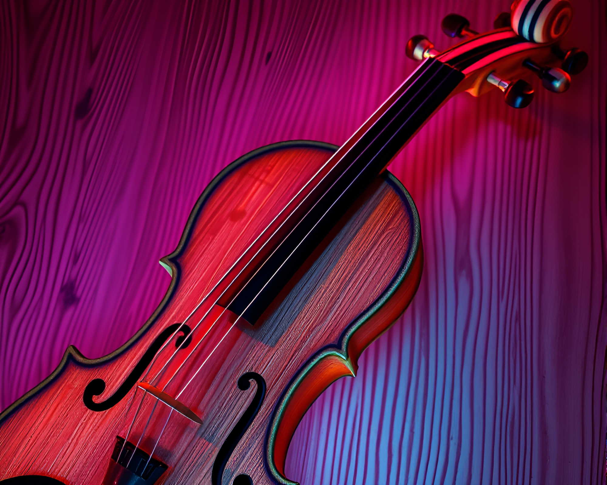 Neon-lit Wooden Violin Etched in Pastel Tones – free AI stock image