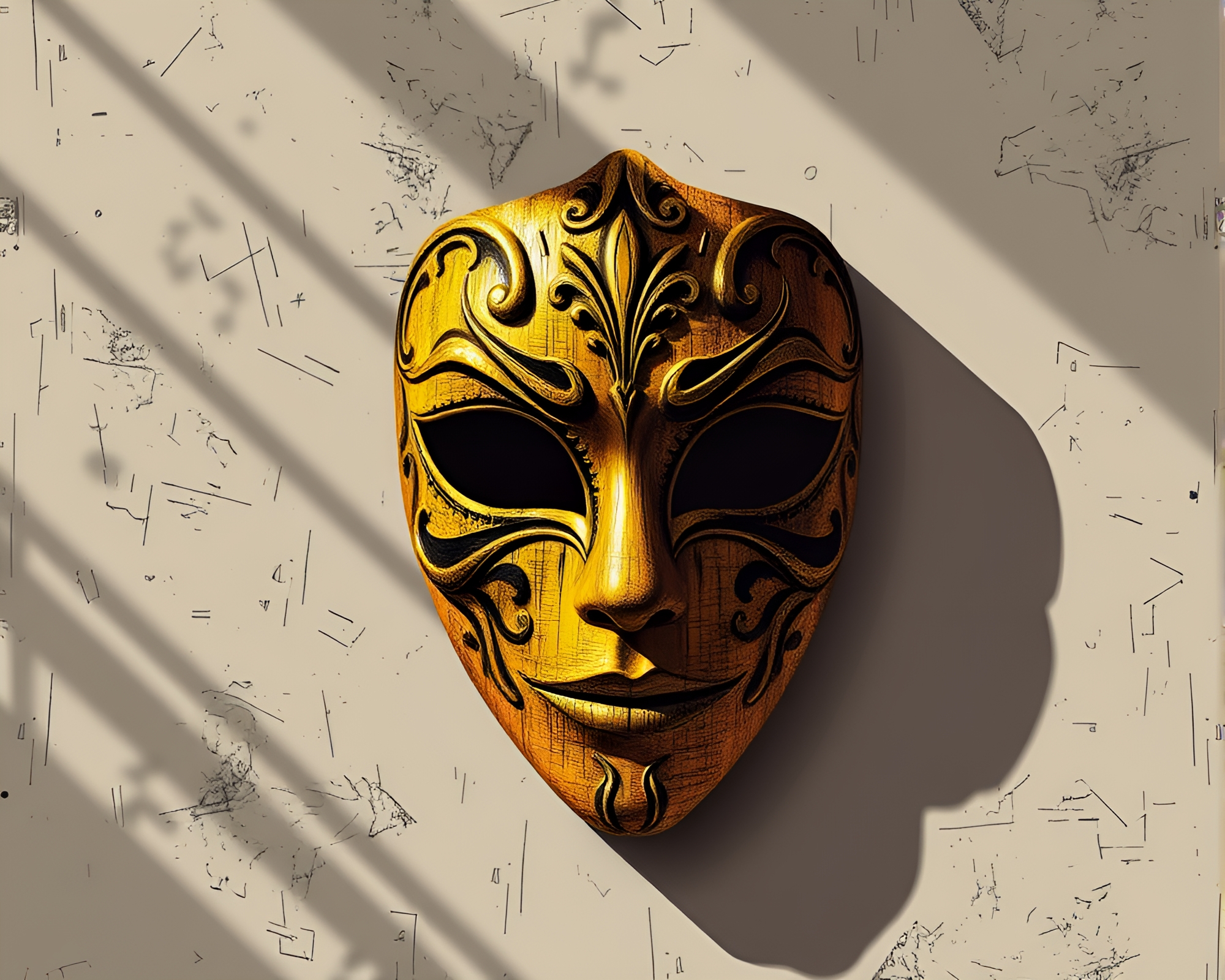 Venetian Mask Pixel Art Composition with Scratch Textures – free AI stock image