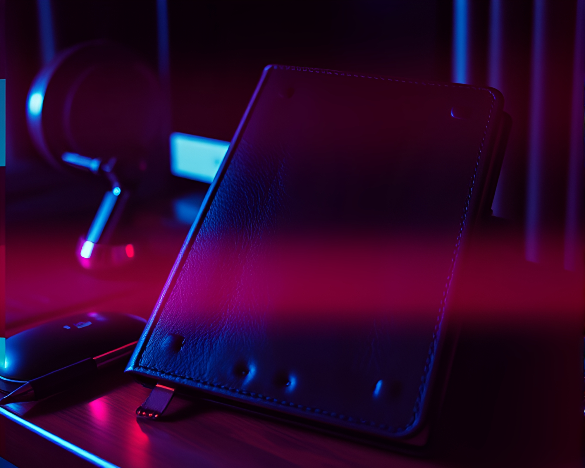 Vaporwave Leather-bound Diary with Chromatic Aberration – free AI stock image