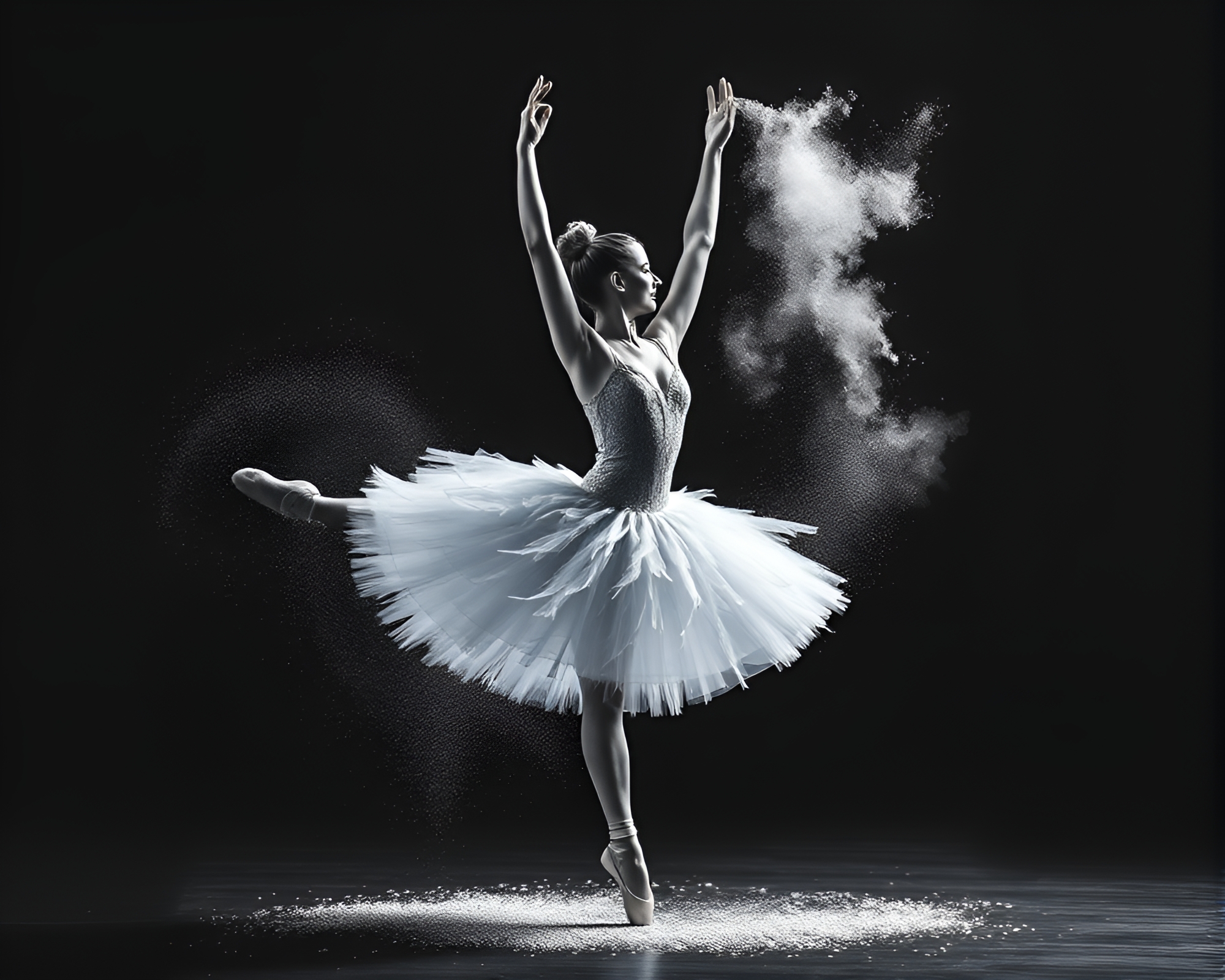 Ethereal Ballerina Dusting Feathers in Blues Photocollage – free AI stock image