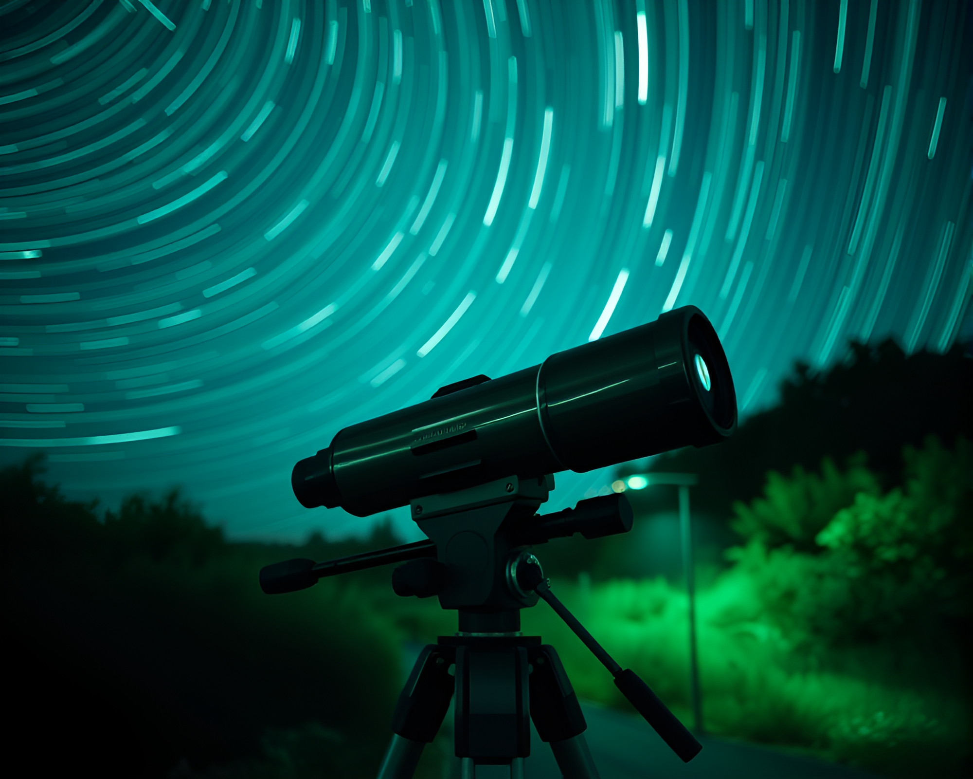 Vintage Telescope Light Trails Data Visualization Art – free AI stock image
