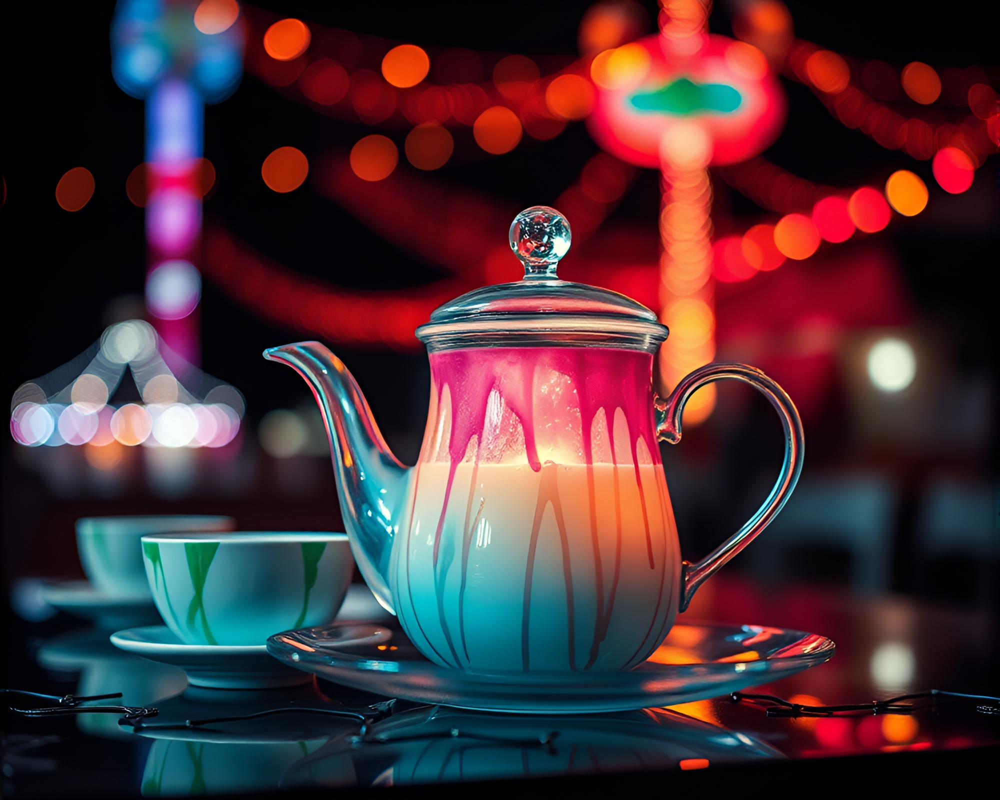 Ink Wash Tea Set at Carnival Light Circus – free AI stock image