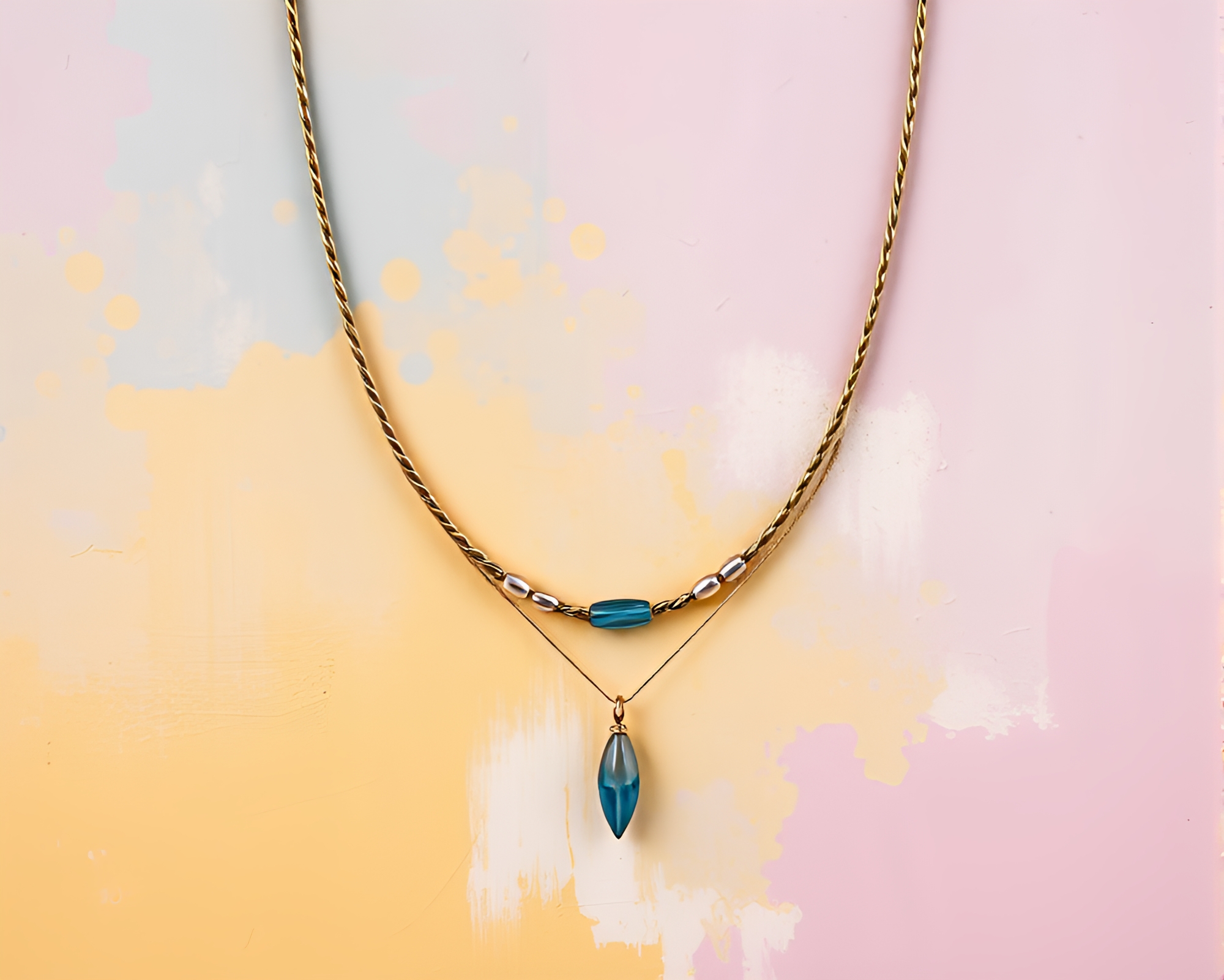 Ethereal Necklace: Pastel Mural Texture Overlay – free AI stock image