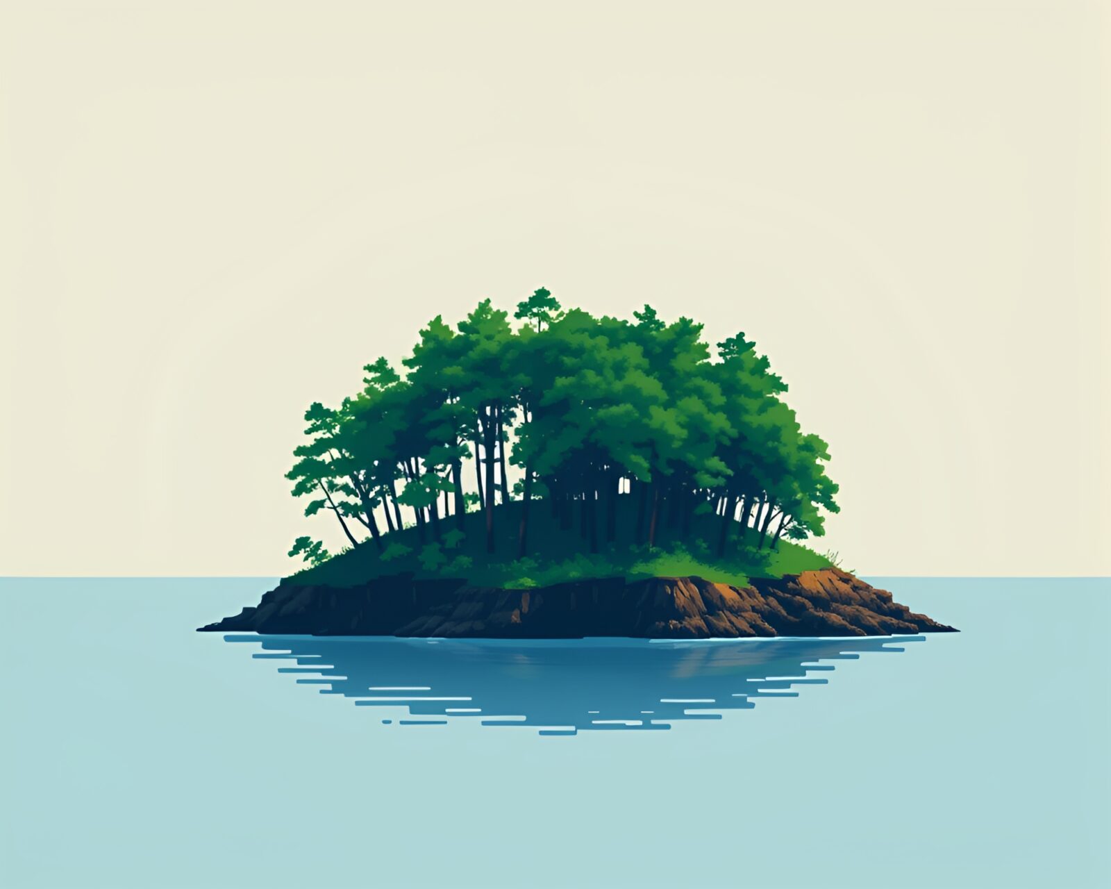 Pixelated island landscape with distorted VHS effects