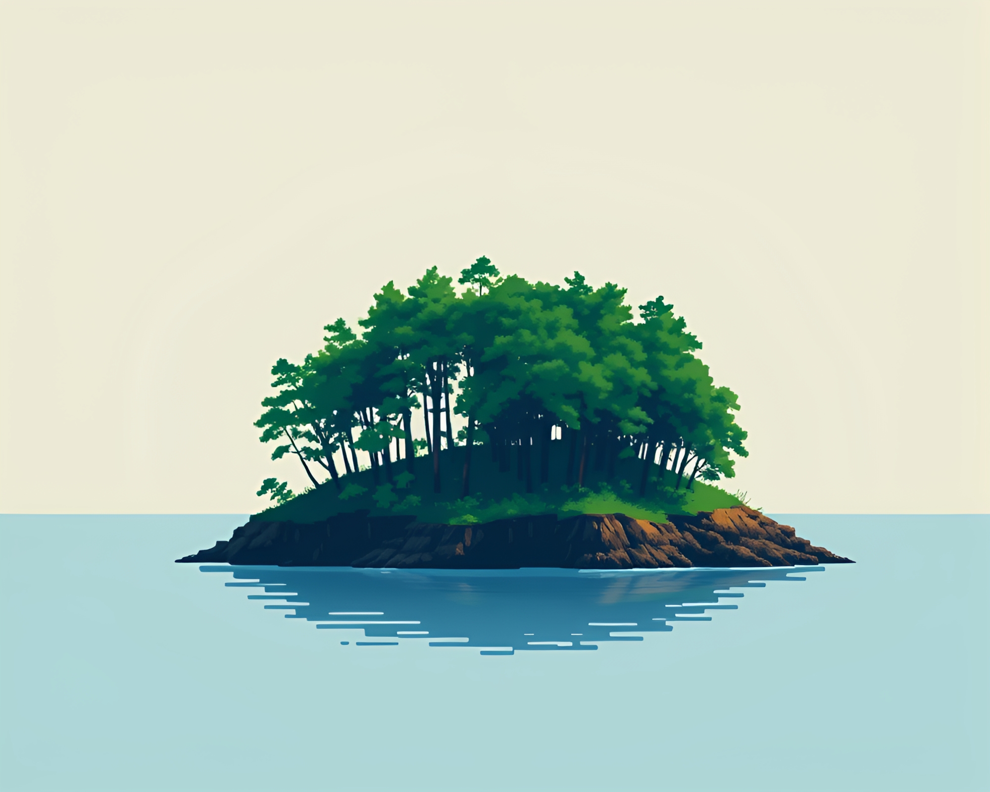8-bit island tree ring pattern VHS distortion – free AI stock image