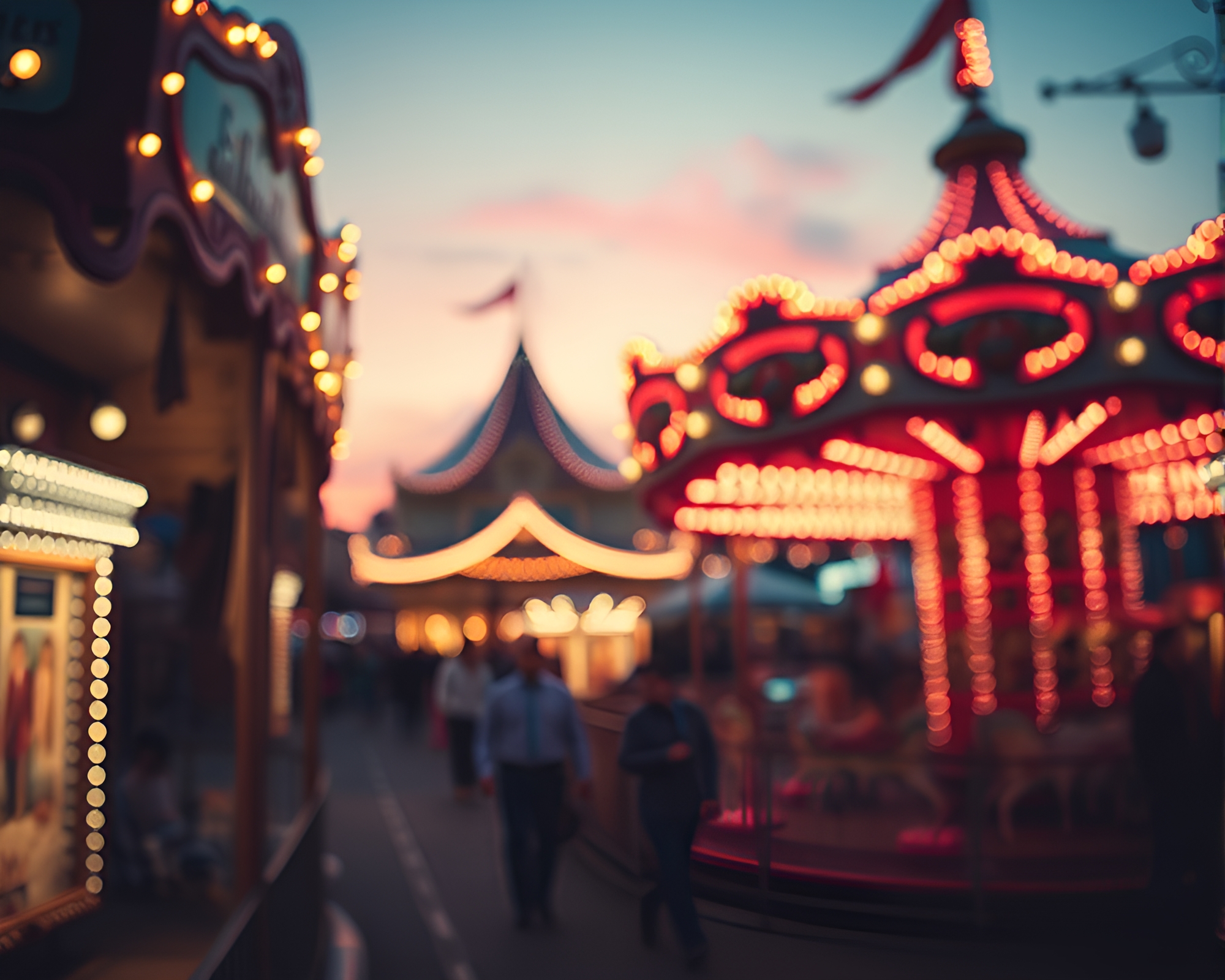 Dusk Carousel Ride: Selective Focus Twilight Illustration – free AI stock image