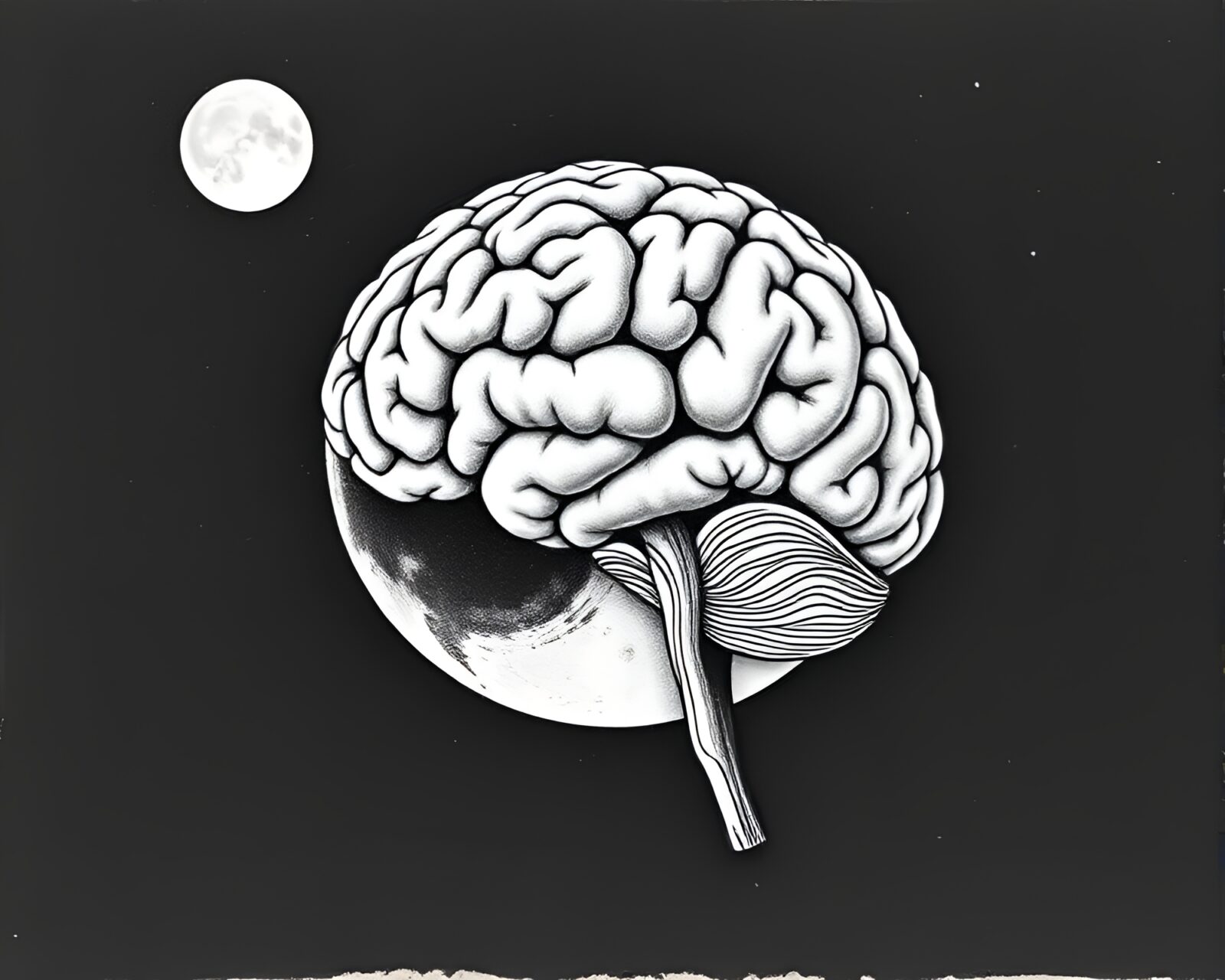 Digital depiction of AI brain with lunar grayscale colors
