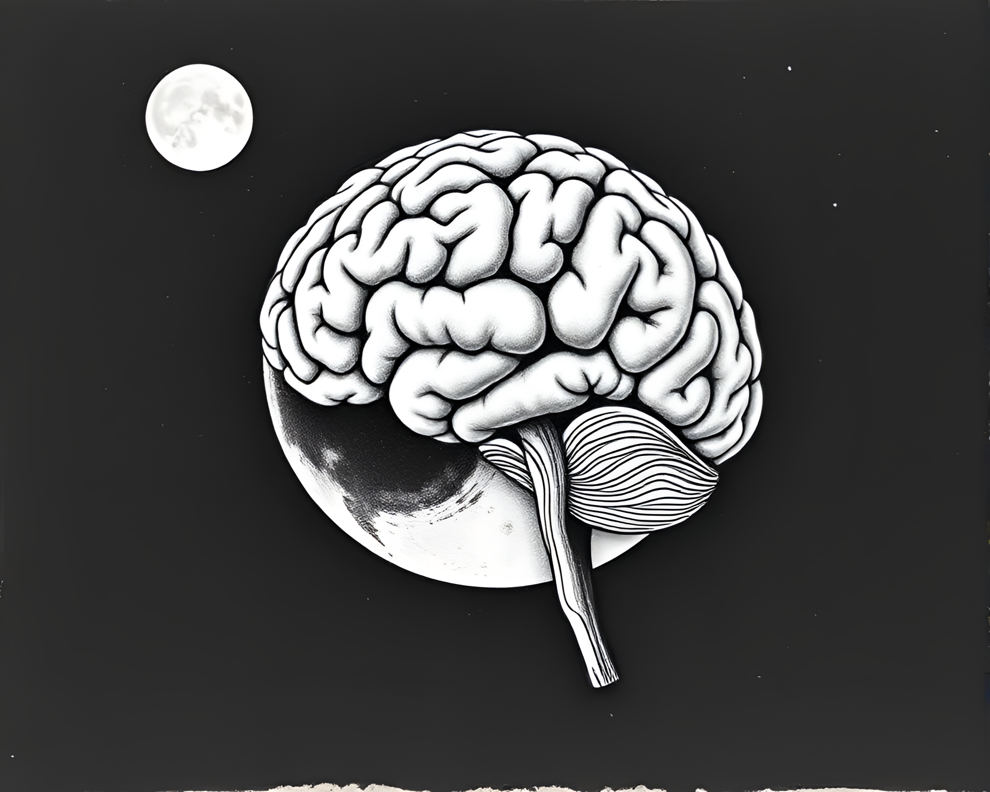 AI Brain Simulation in Lunar Woodblock Print – free AI stock image