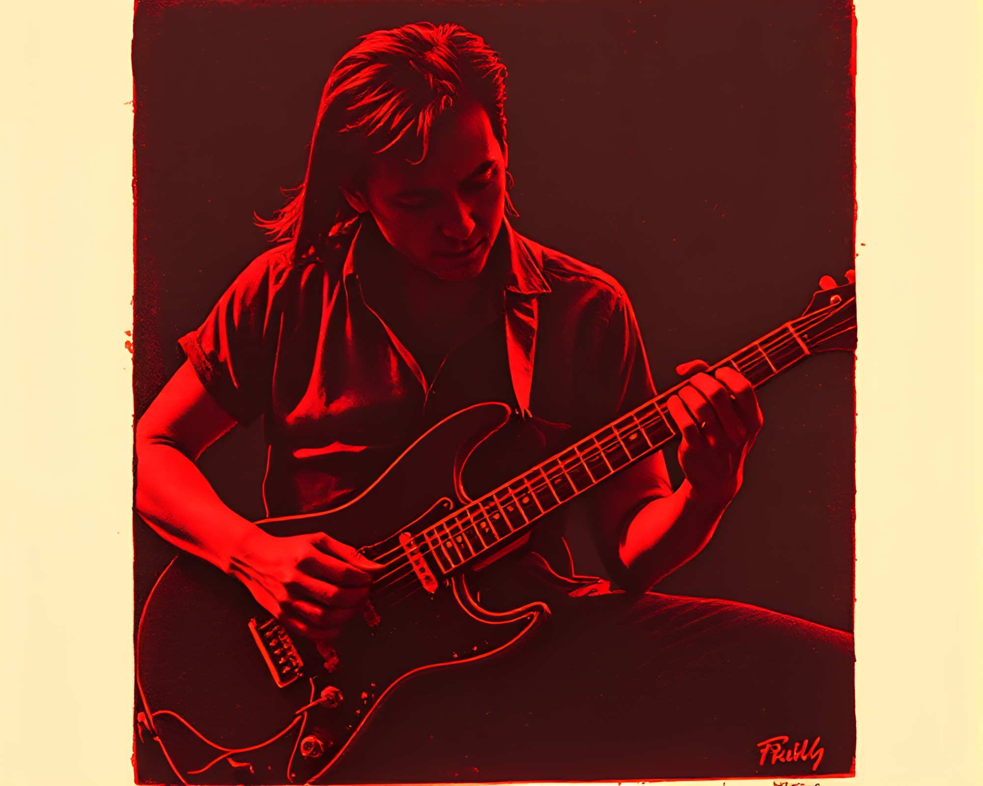 Guitar Harmony in Ruby Red Woodblock Symphony – free AI stock image