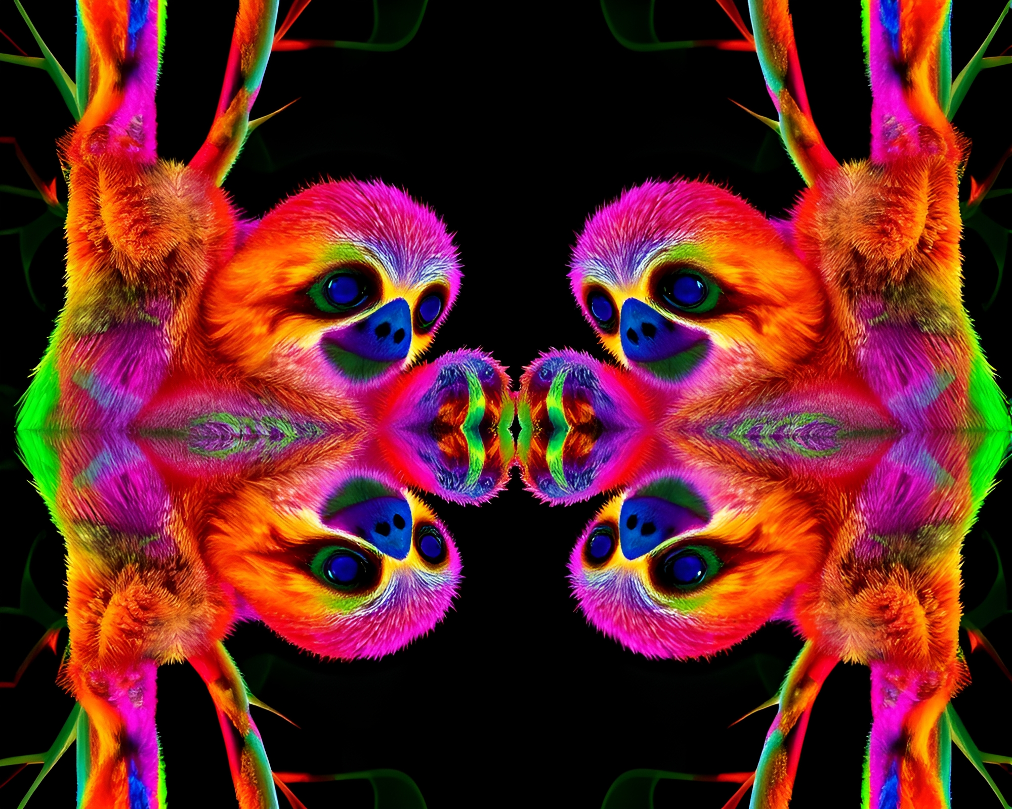 Sloth in the Thermal Fractal Reflection – free AI stock image