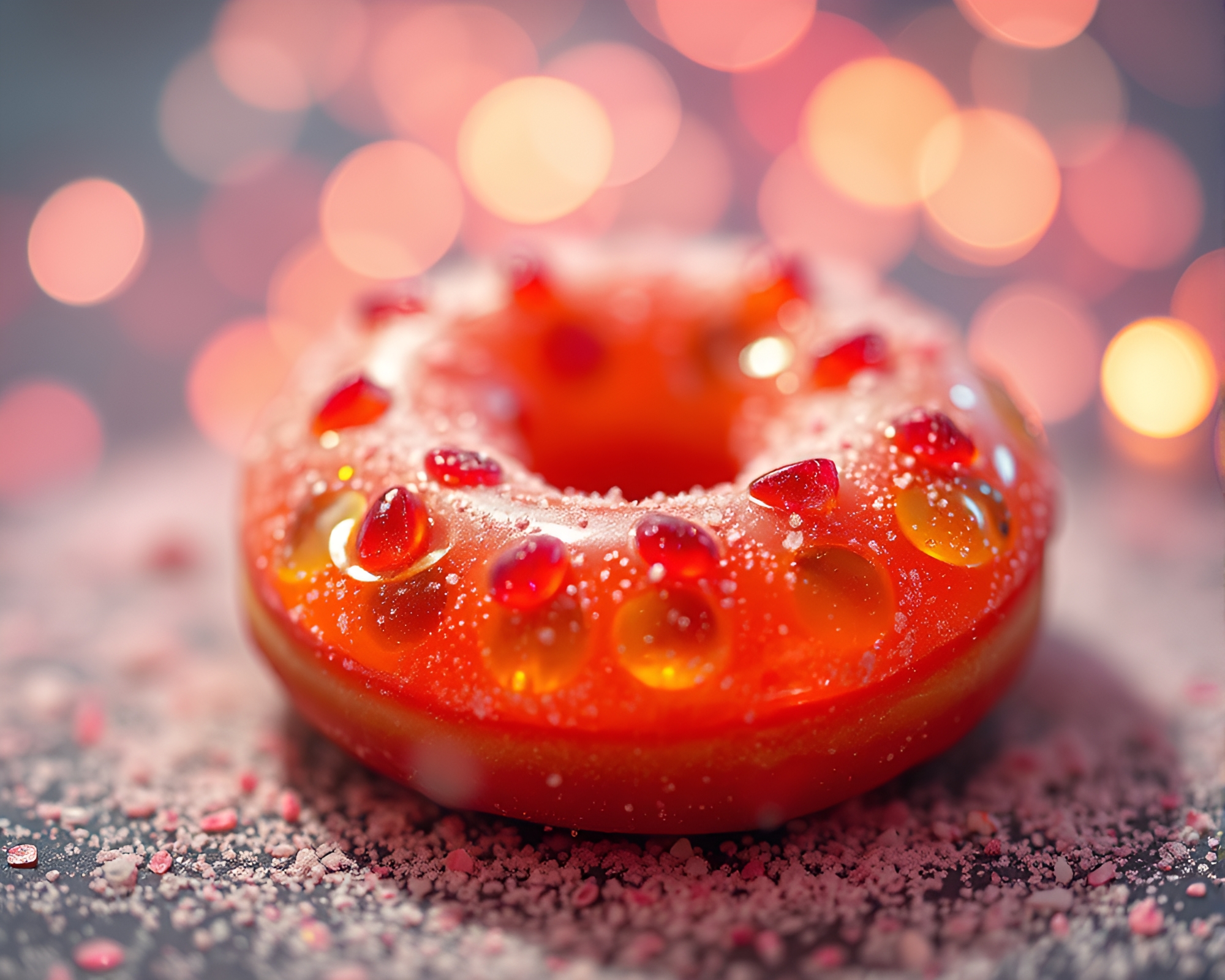 Jelly-Filled Doughnut Dust Overlay Mosaic Bokeh Scene – free AI stock image
