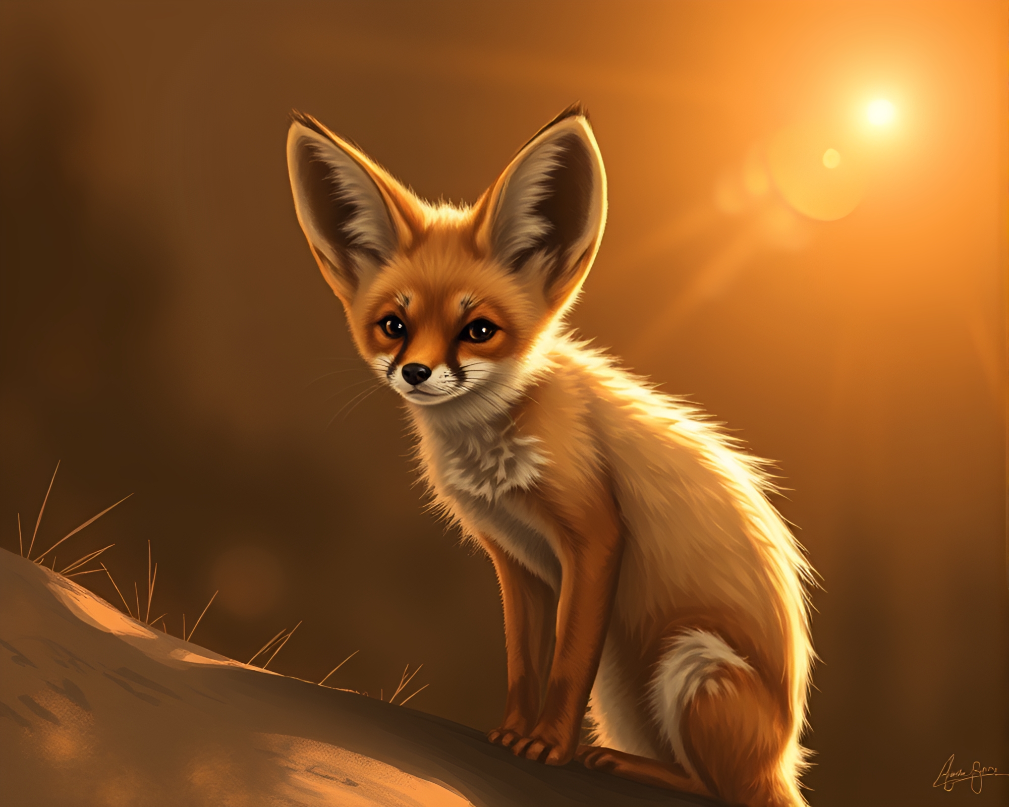 Sun-Kissed Fennec Fox Digital Sepia Portrait – free AI stock image