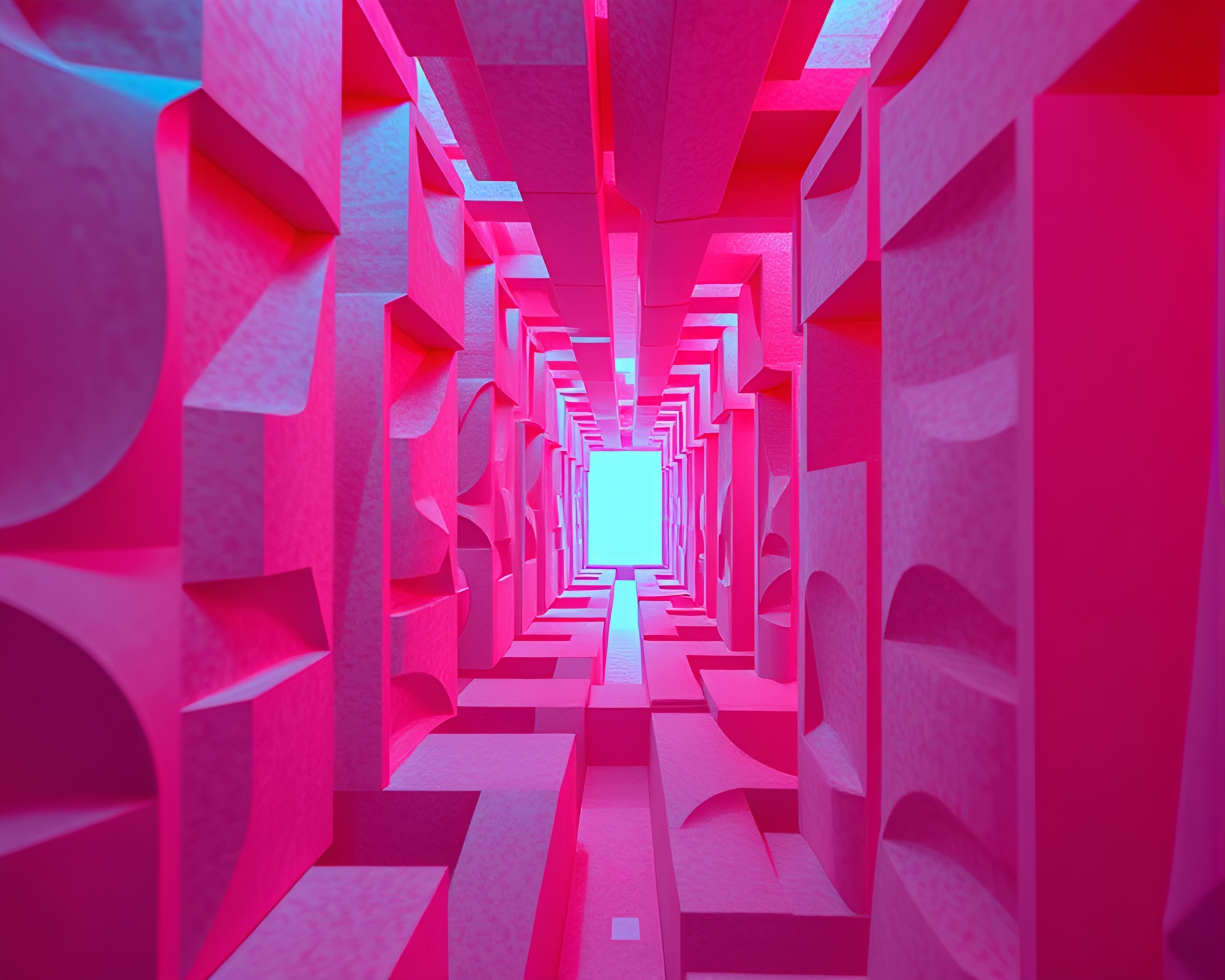 Cybernetic Mirror Maze in Red-Blue Duotone – free AI stock image