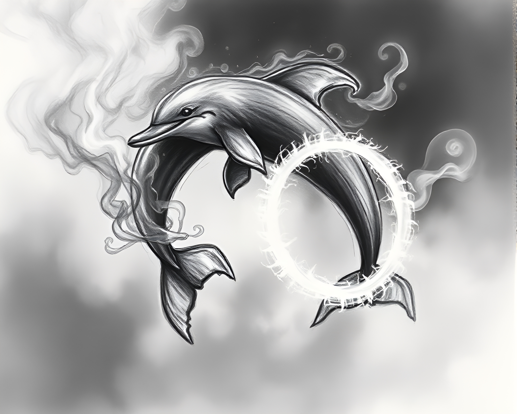 Sorcery Dolphin playing with Smoke Rings – free AI stock image