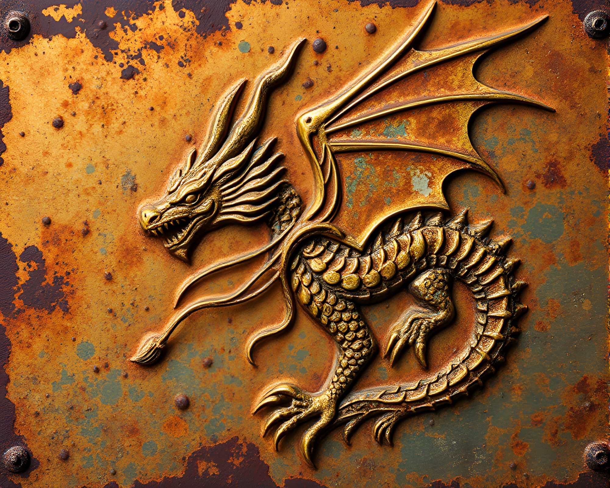 Rust Patina Celestial Dragon Among Analogous Colors – free AI stock image
