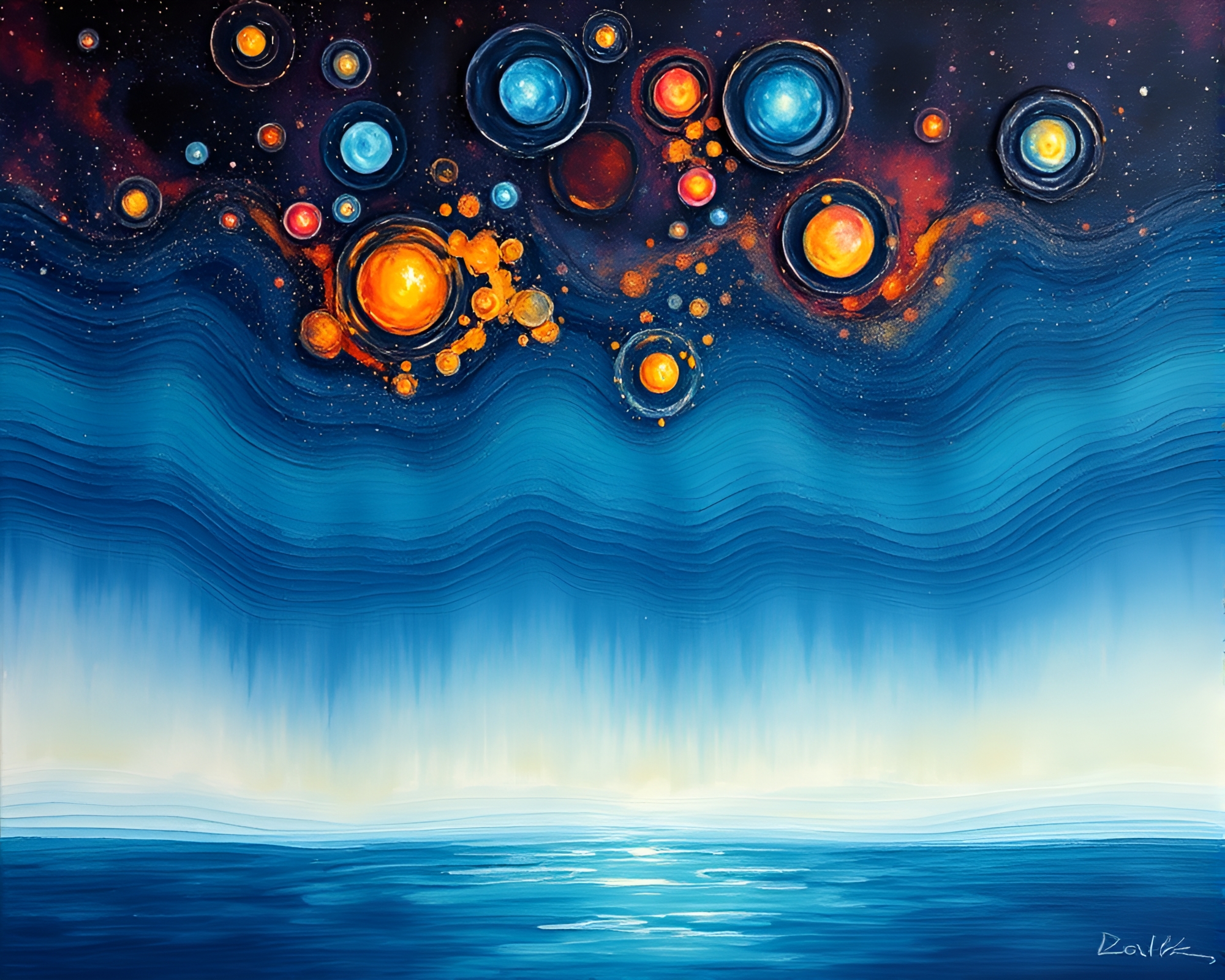 Celestial Nebula Reflections in Rainy Impasto Gouache Painting – free AI stock image