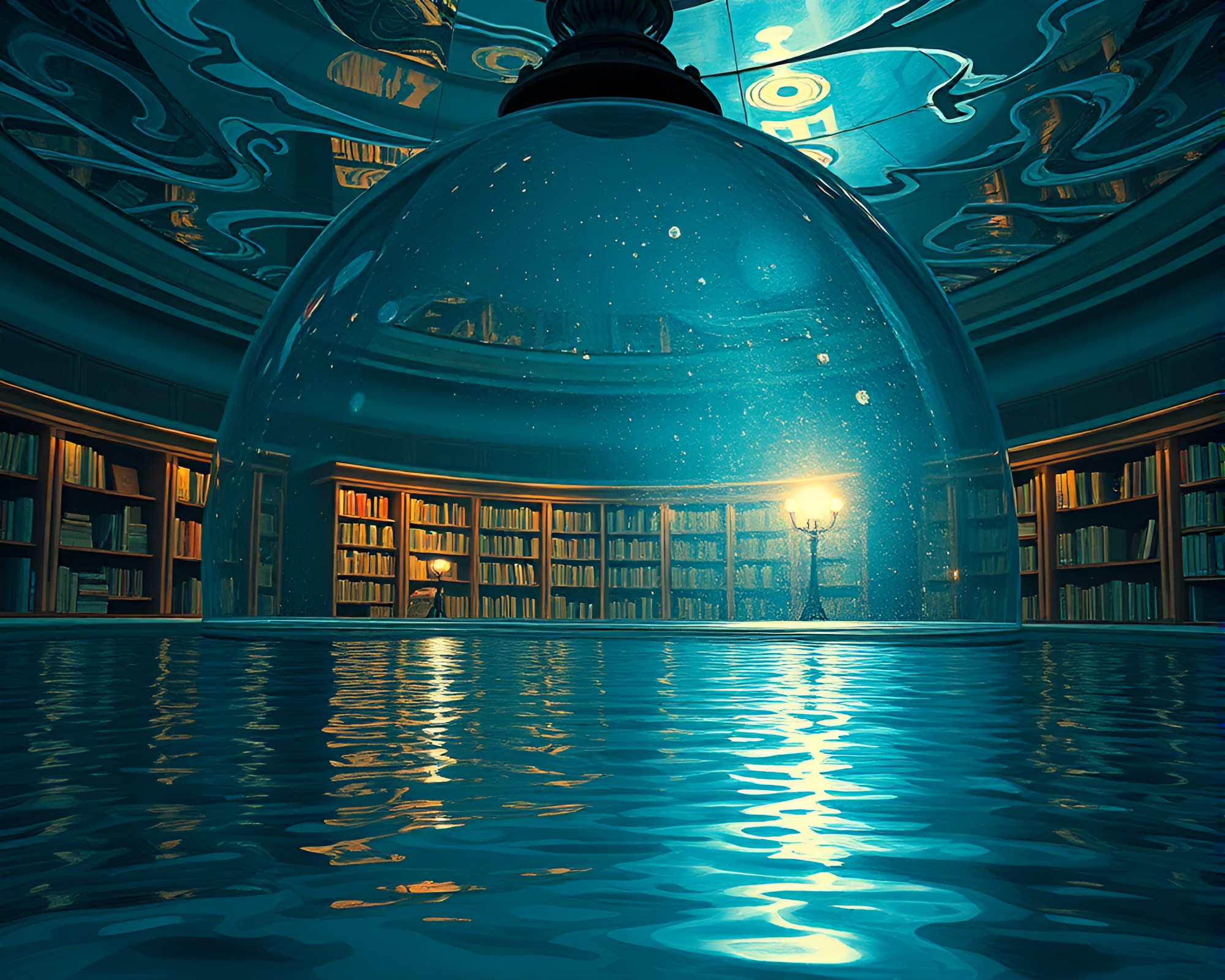 Subaquatic Chrome Library Oasis – free AI stock image