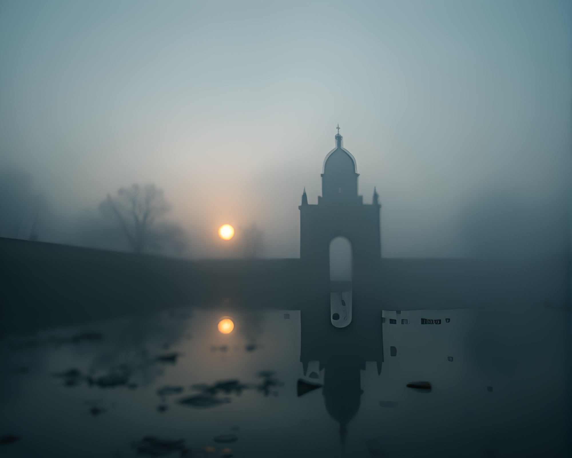 Engraved details adorn haunted mirror in dawn mist – free AI stock image