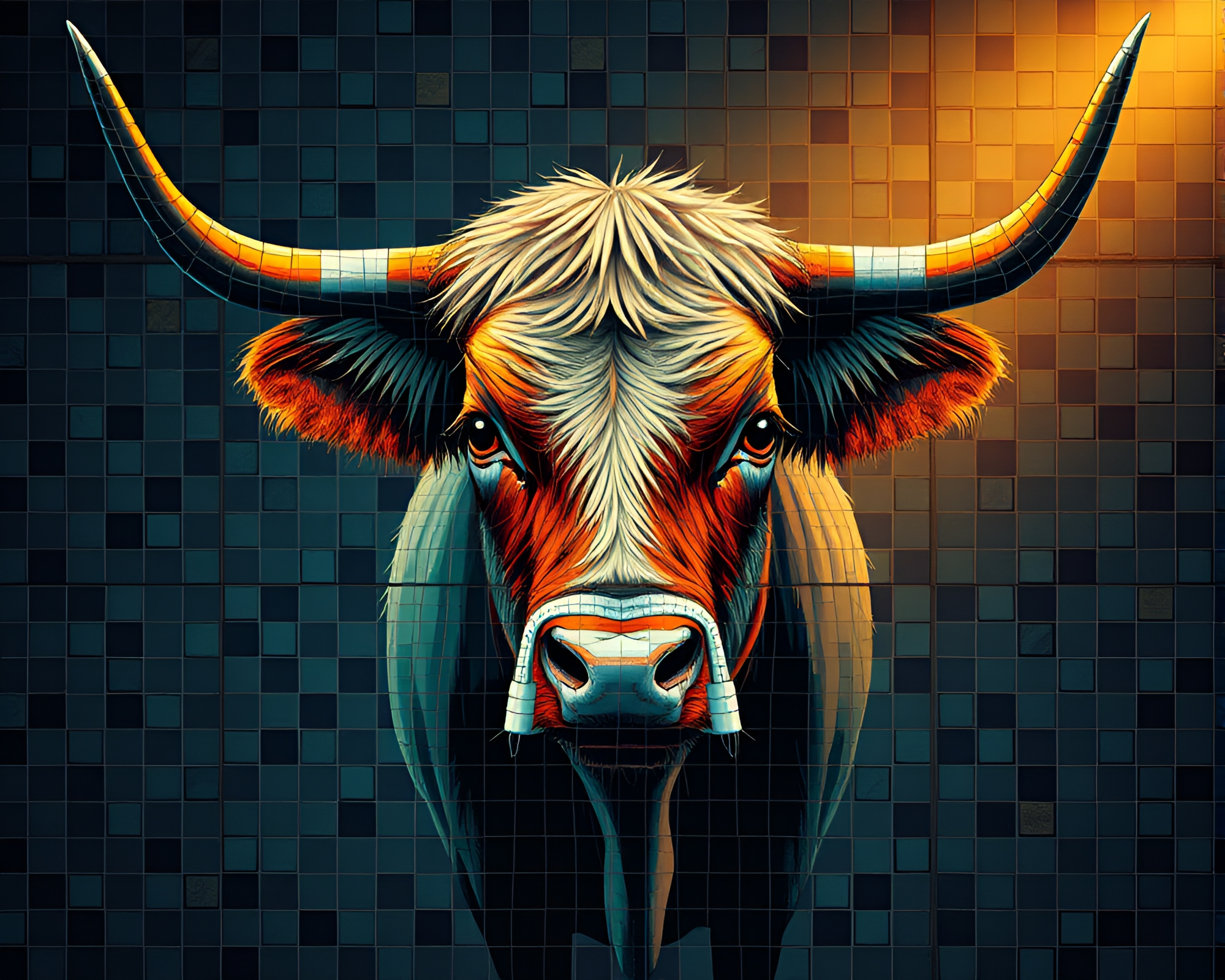 Highland Cyberpunk Mosaic: Spotlight Illumination – free AI stock image