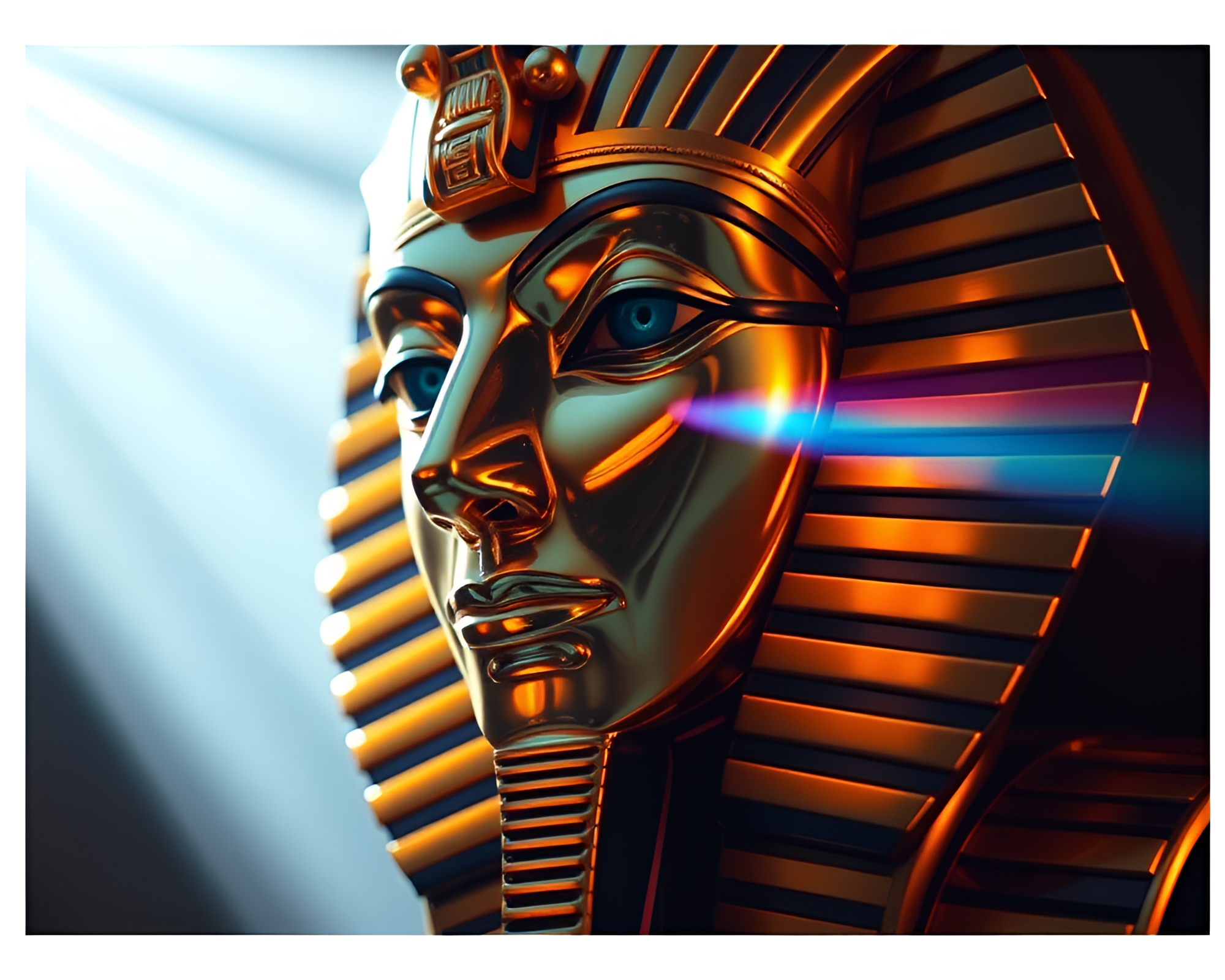 Prism Refraction of Pharaoh’s Mask in Opera-House Glow – free AI stock image