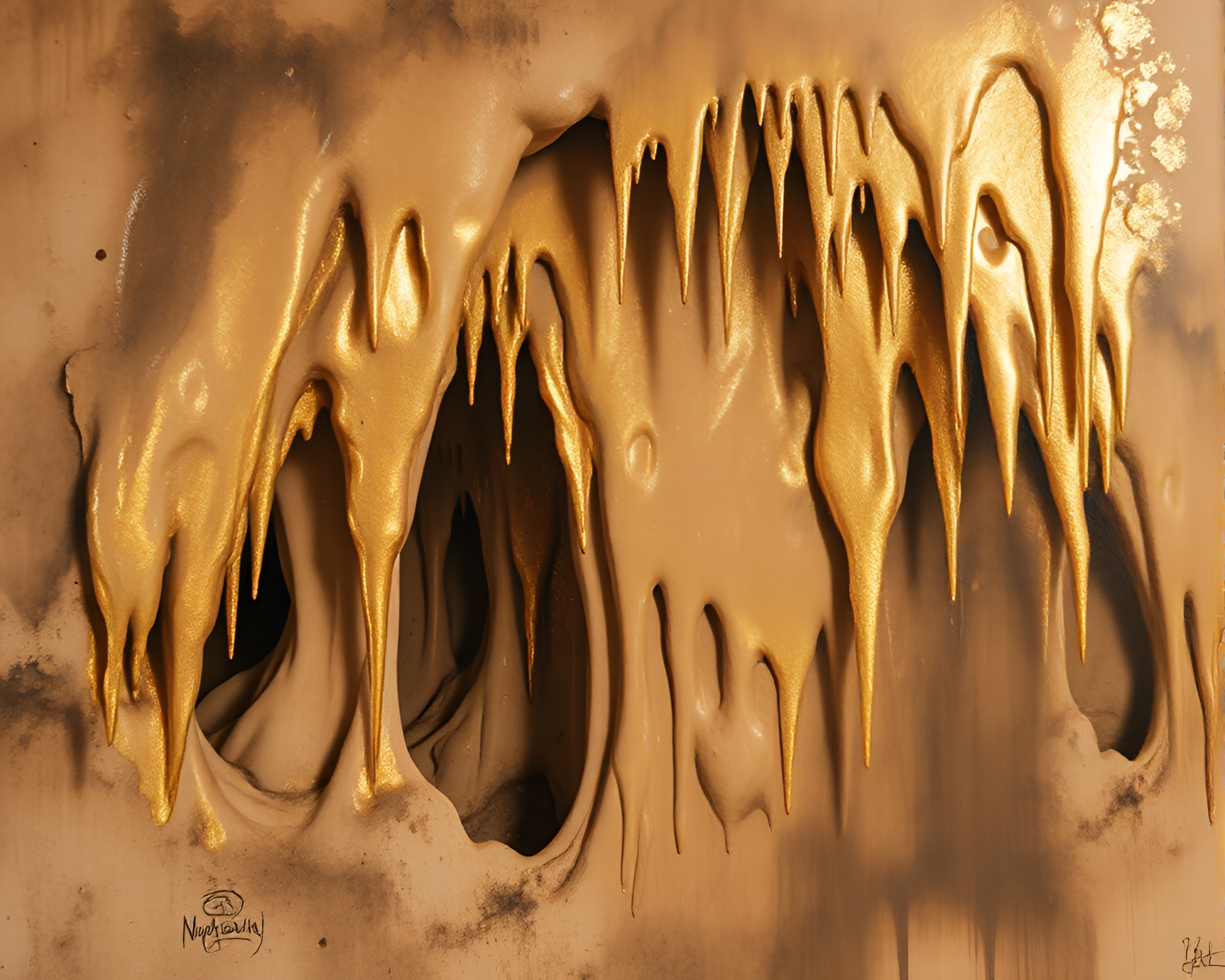 Mystical Cave Gilded in Spray Painted Gold Foil – free AI stock image