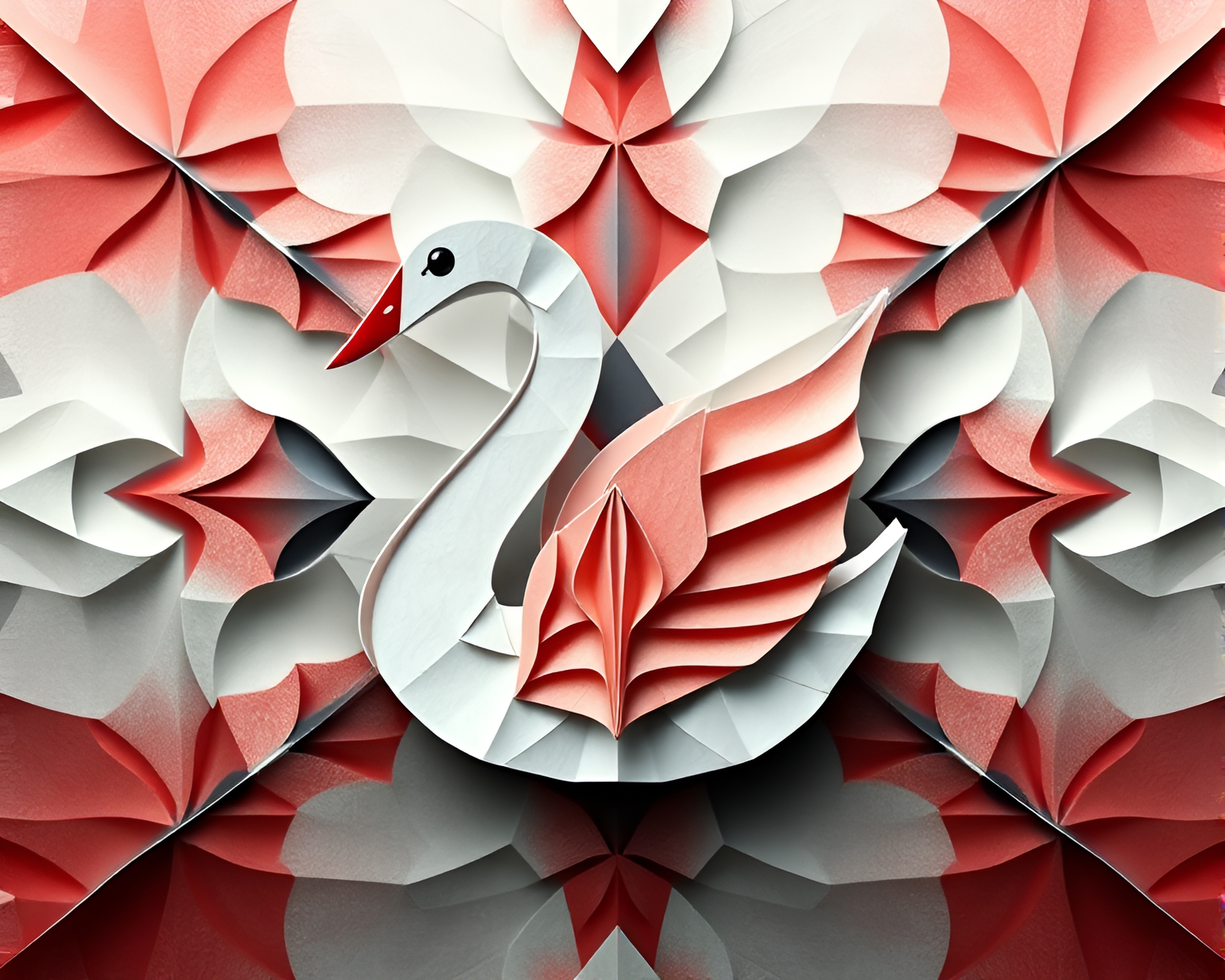Origami Swan Data Visualization in Kaleidoscope Paper Textures – free AI stock image