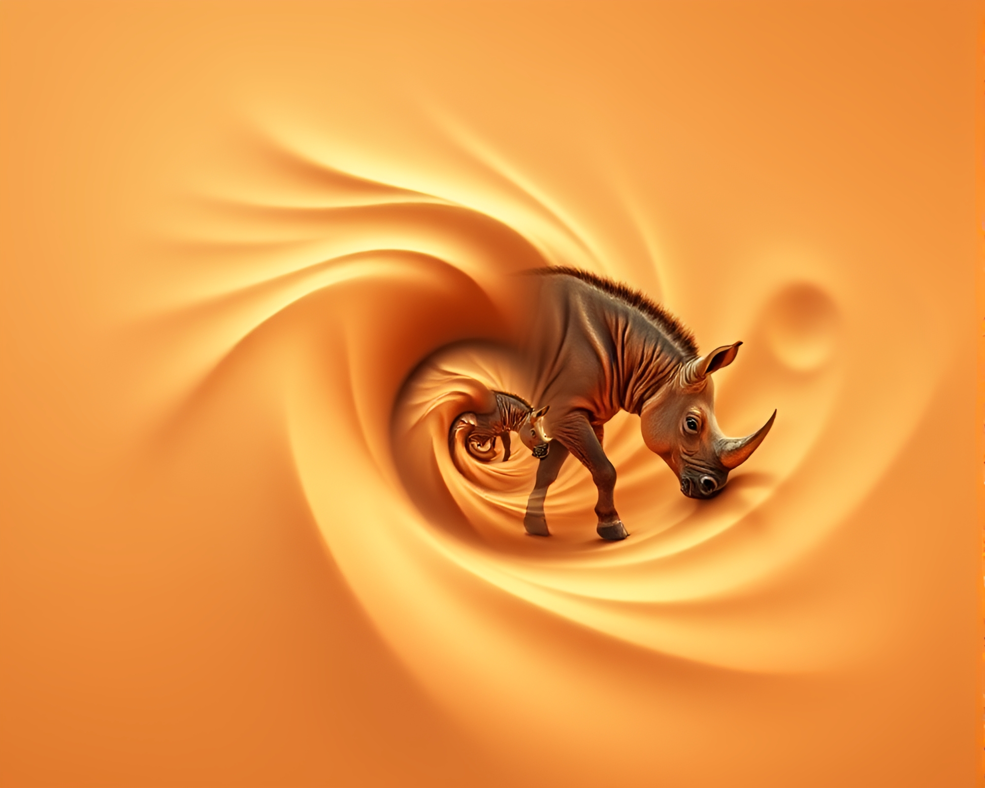 Majestic Rhinoceros in Desert Hues Spiral – free AI stock image