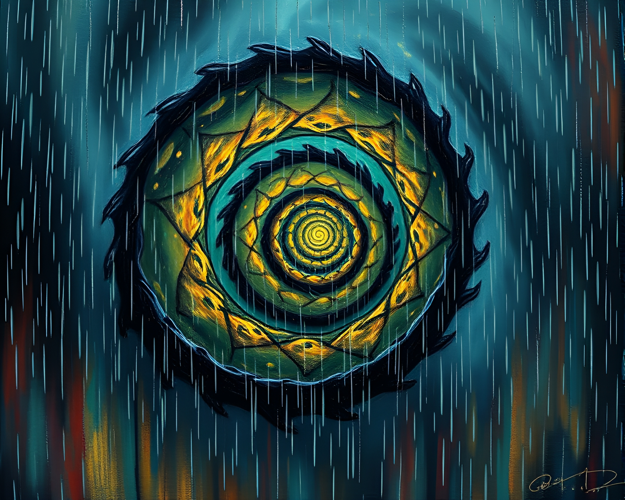 Lovecraftian Horror in Rainy Fibonacci Spiral – free AI stock image