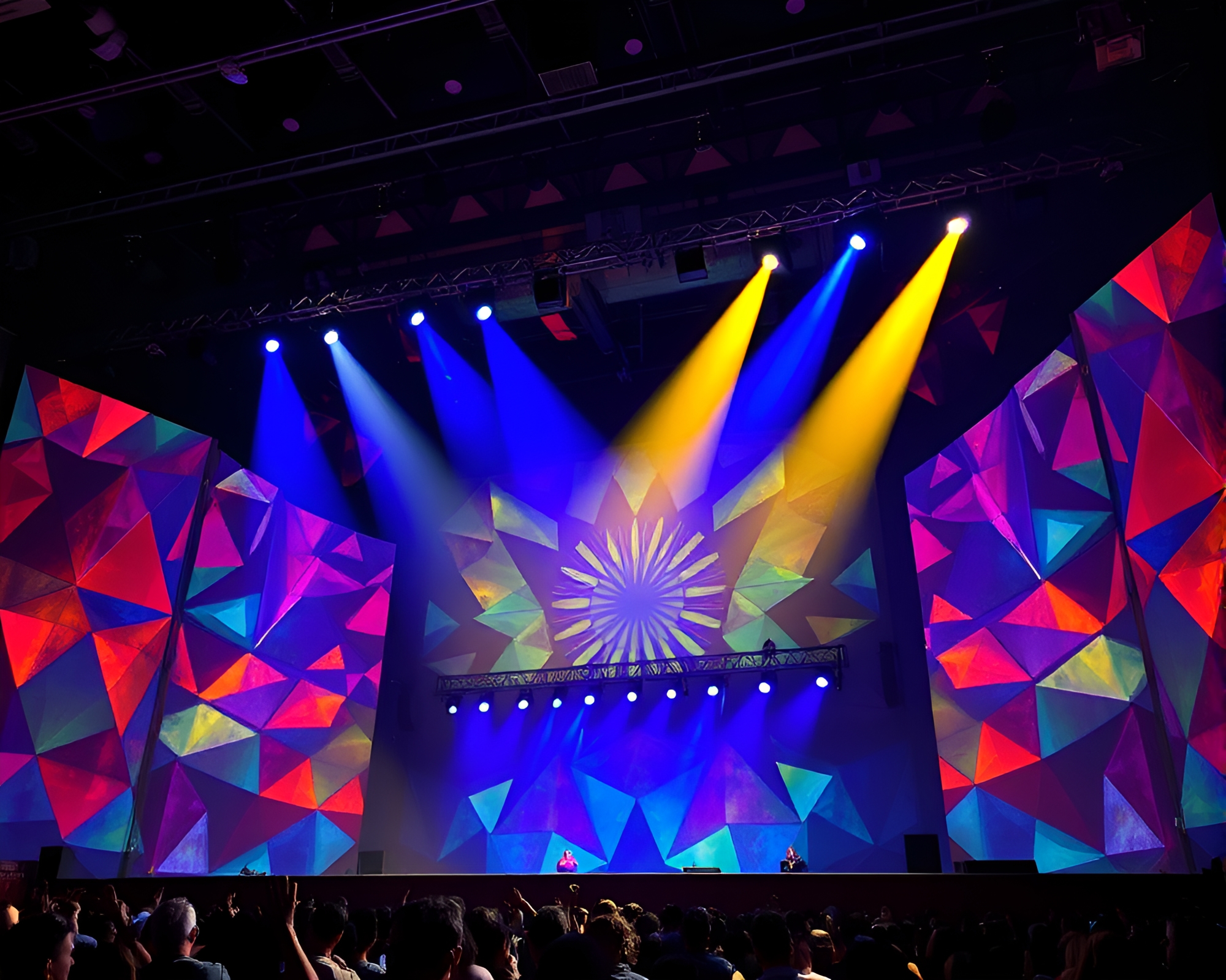 Mind Palace Geometry: Concert Lights Mural – free AI stock image