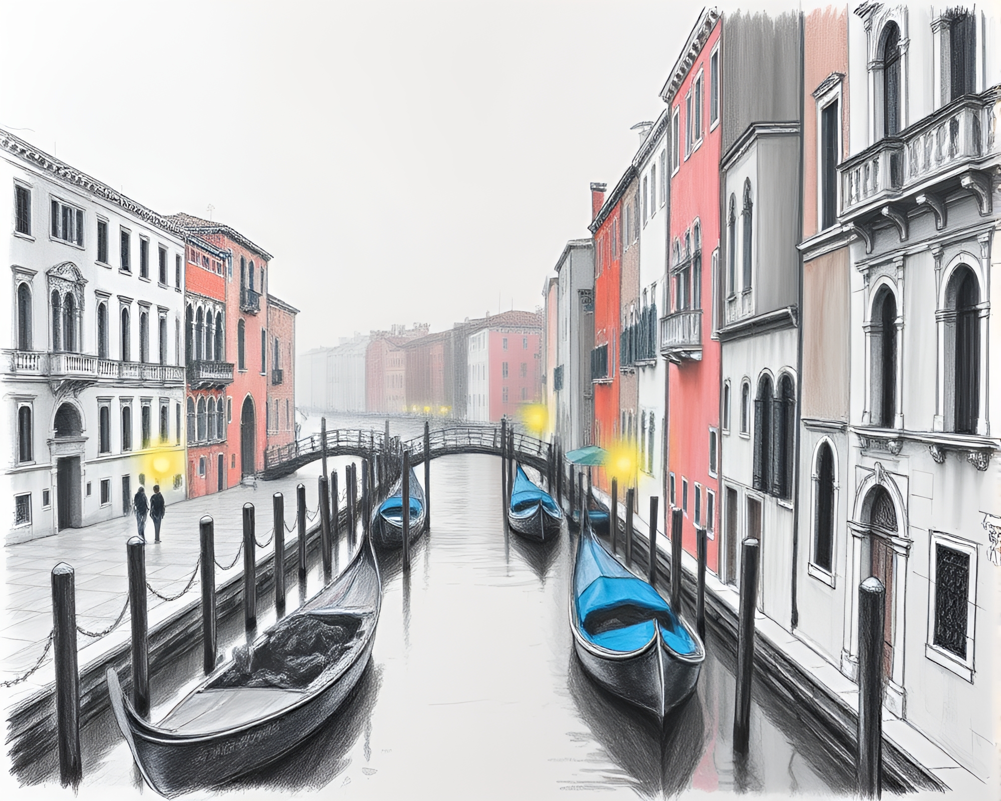 Venetian Canal Holographic Specks at Cool Dawn – free AI stock image