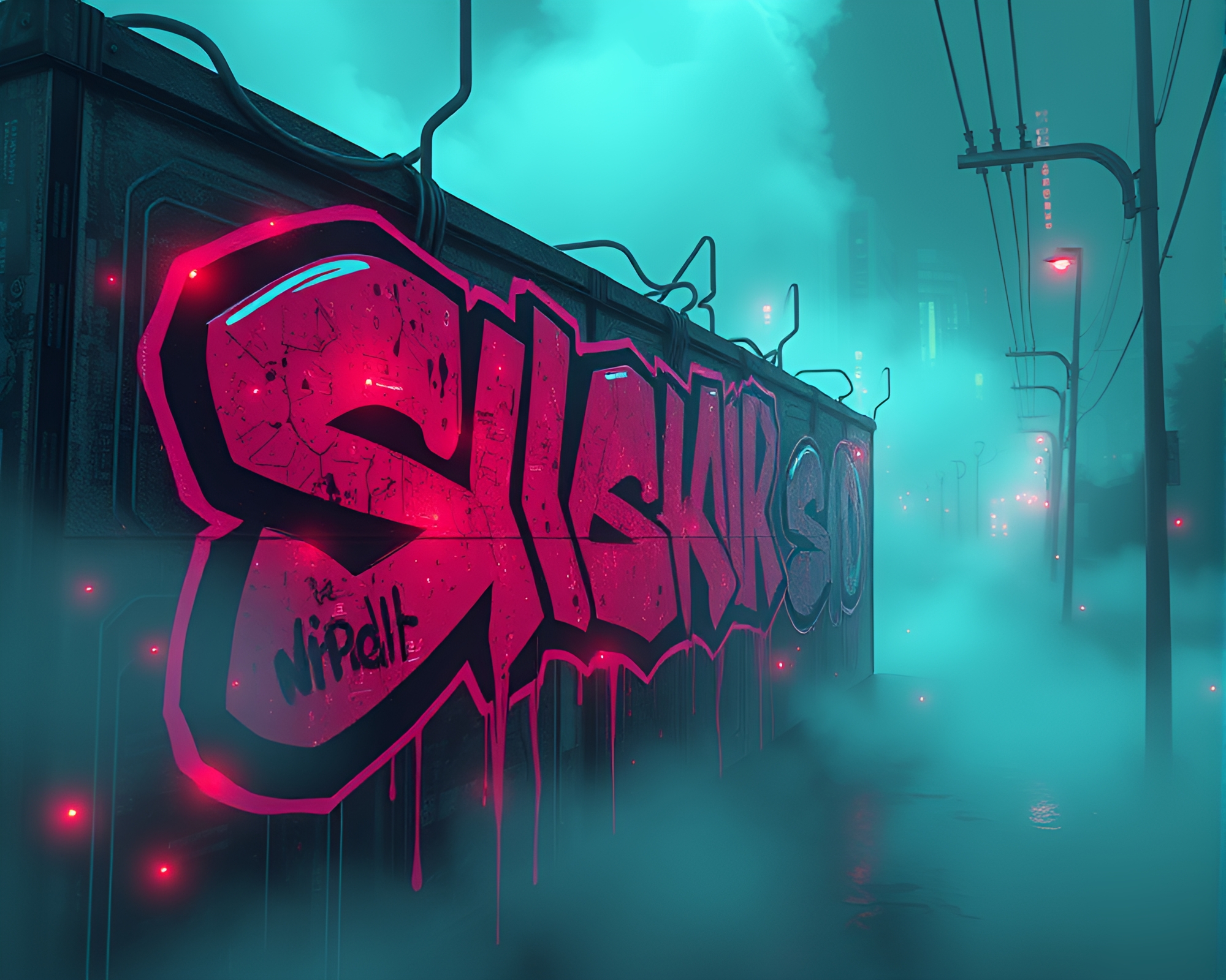 Futuristic Circuit Board Graffiti Drips – free AI stock image