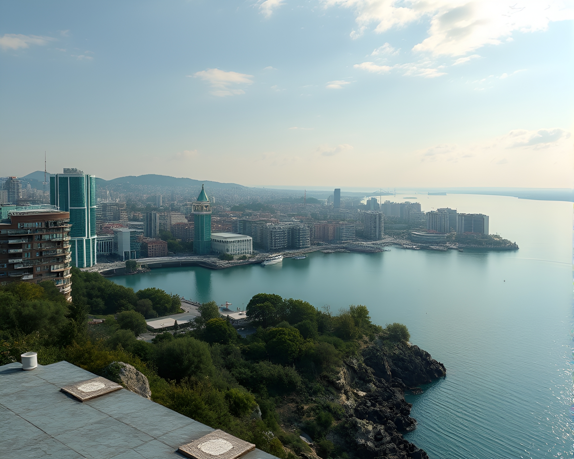 Serenity through Teal Murano Cybernetic Panorama – free AI stock image