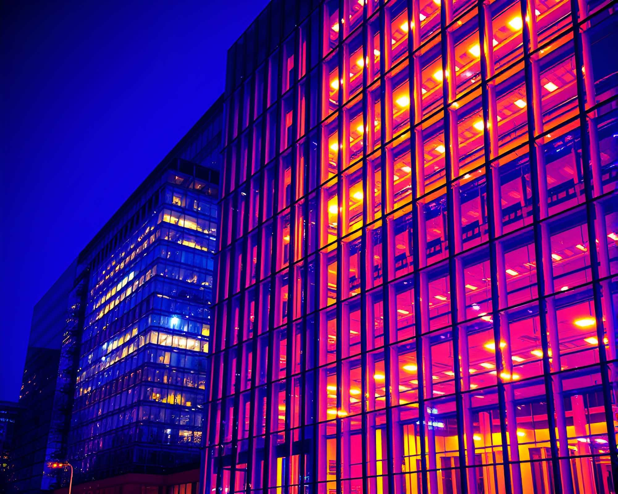 Ultraviolet Distorted Brutalist Glass Architecture – free AI stock image