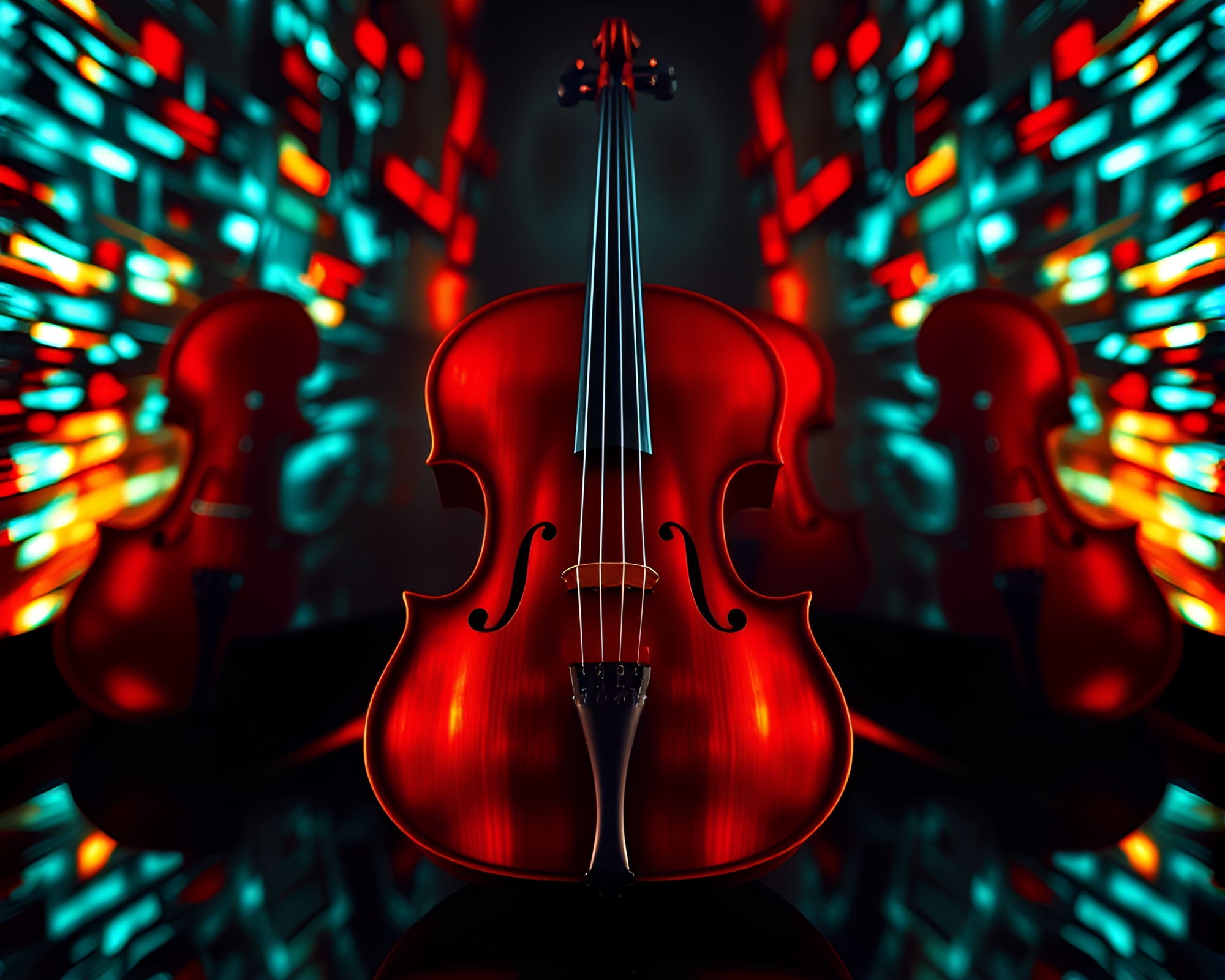 Symmetrical Violin Harmony with CRT Flicker – free AI stock image