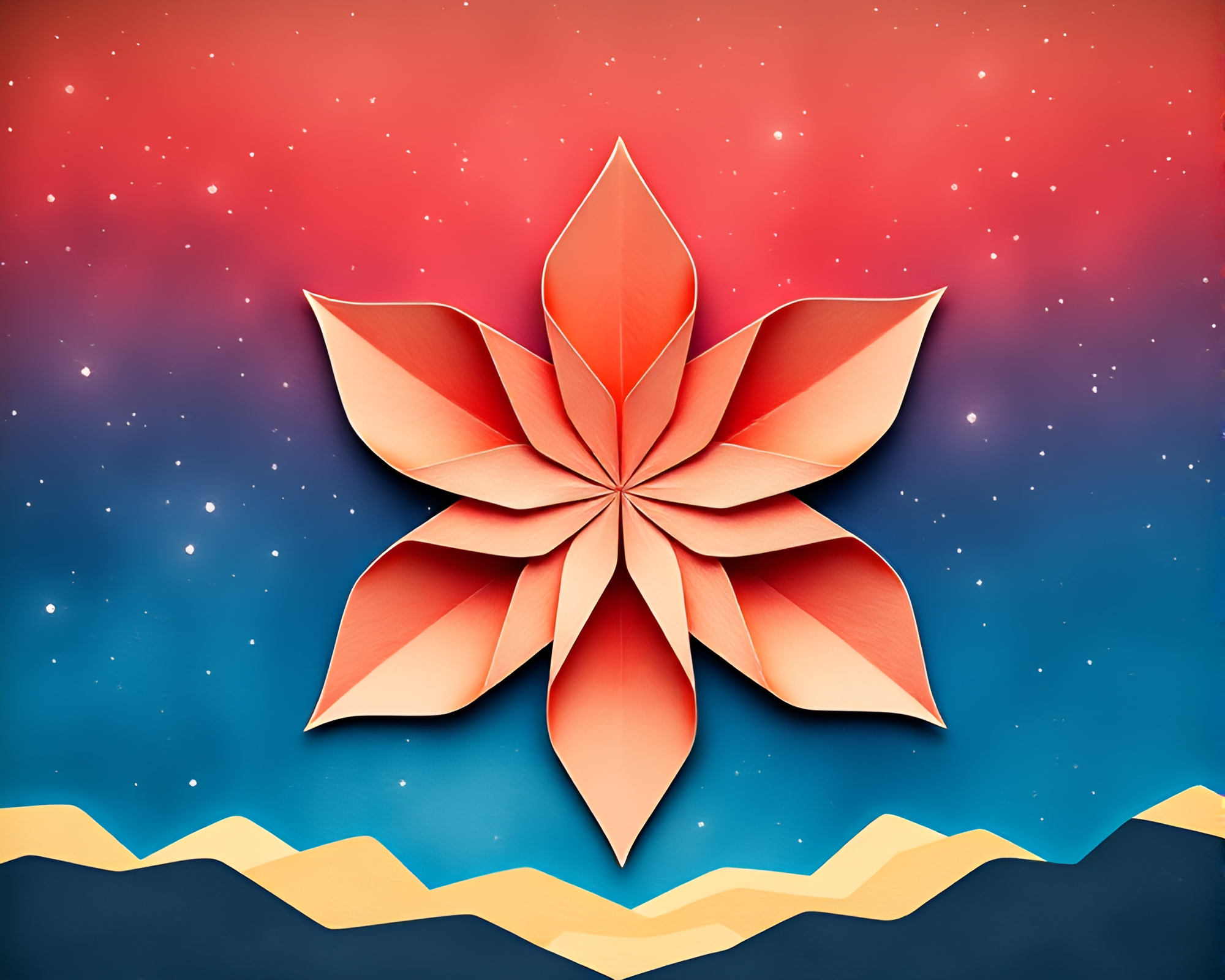 Starry Night Origami Blossom in Sumi-e Artwork – free AI stock image