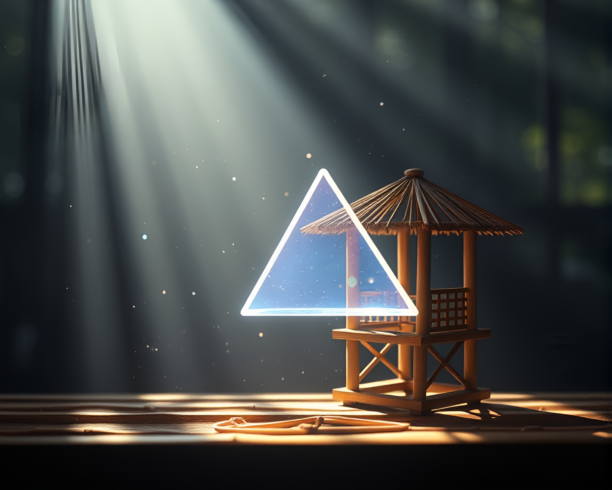 Bamboo Hut Prism Refraction: Enchanting 3D Scan Oasis – free AI stock image