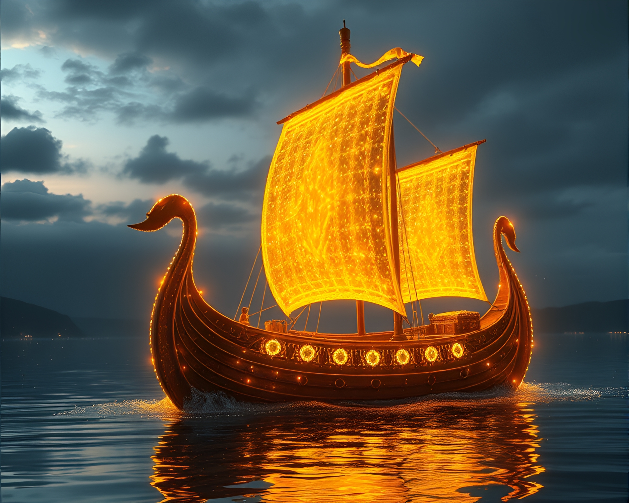 Viking Longship in Holographic Fiber Optics – free AI stock image