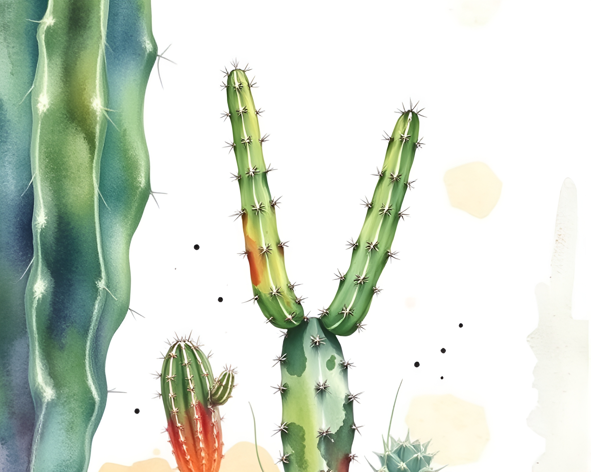 Desert Cactus Street Art Tags in Wildlife Watercolor – free AI stock image