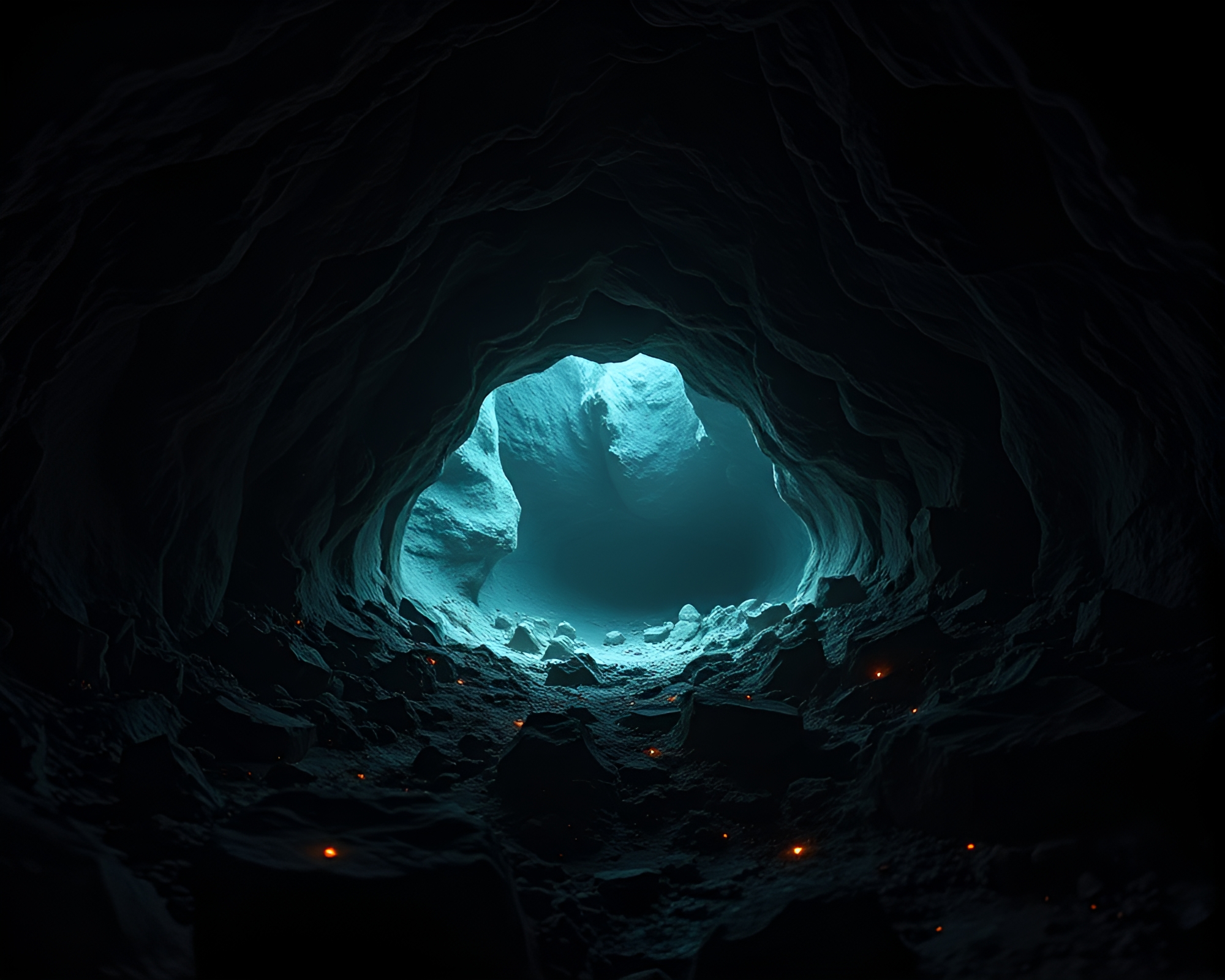 Fractal Gravity Boots in Glowing Cave Entrance – free AI stock image