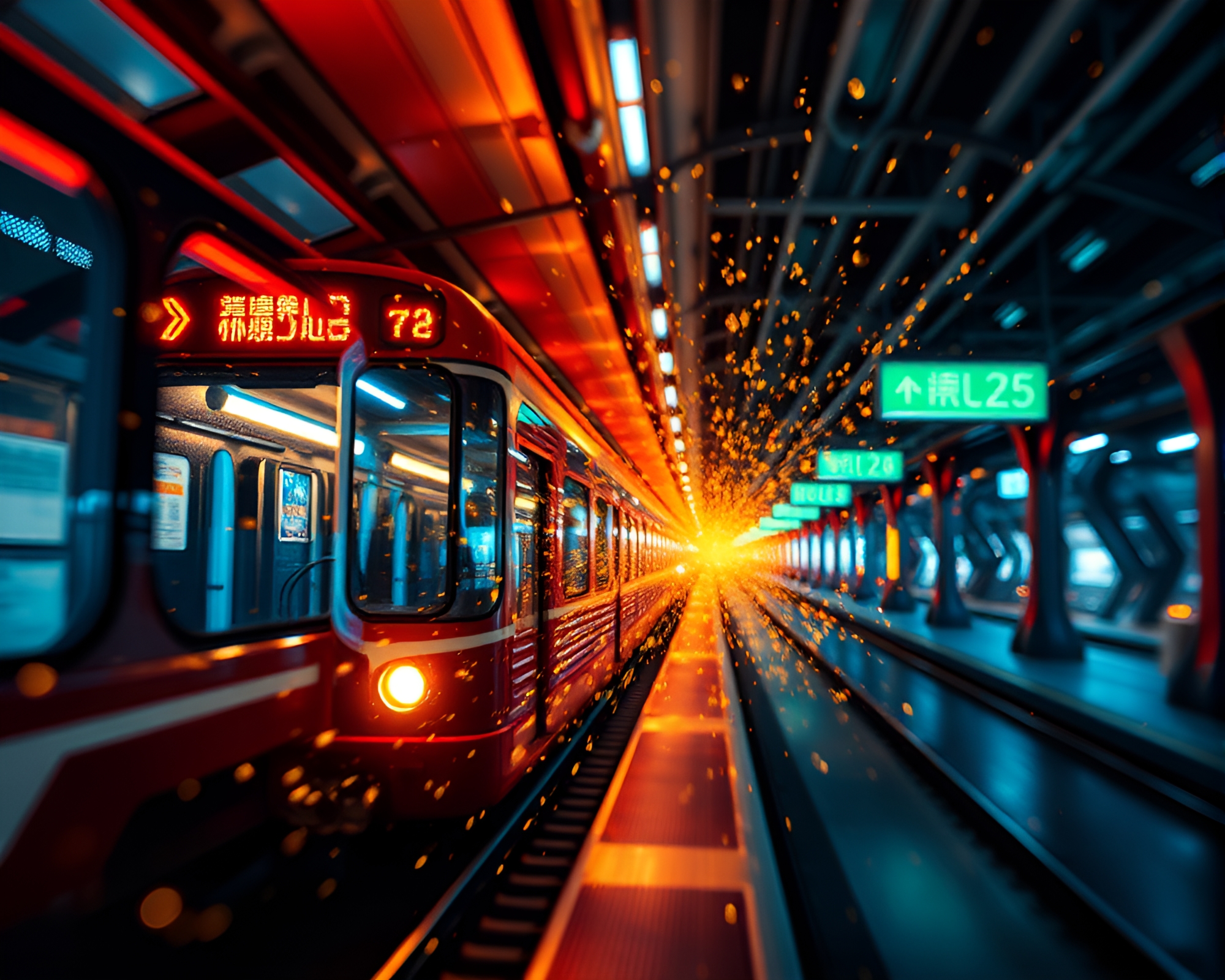 Glowing Train Station with Particle Simulation Detail – free AI stock image