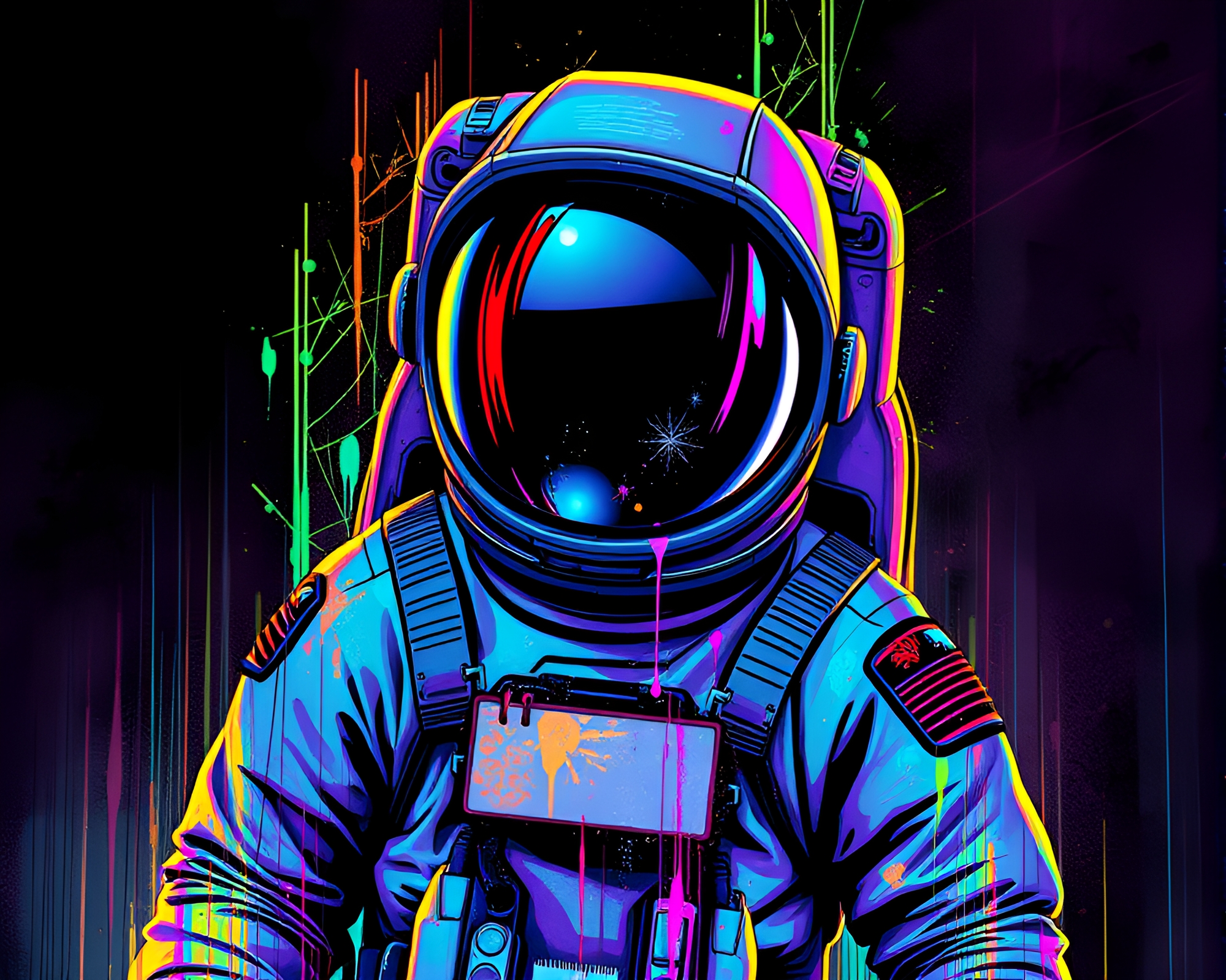 Astronaut surrounded by glitch spray paint drips – free AI stock image