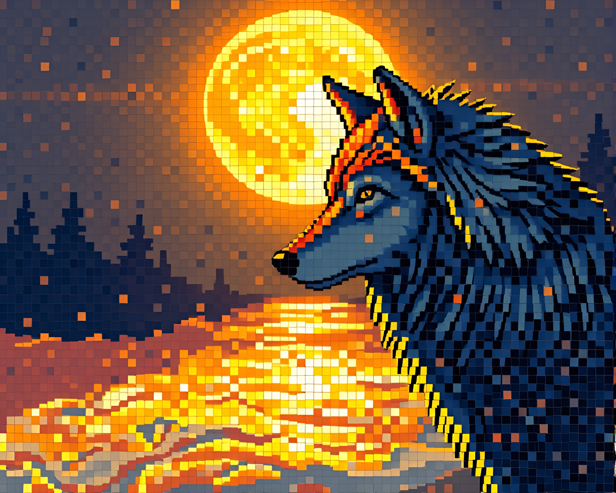 Moonlit Wolf Mosaic Tiling at Golden Hour – free AI stock image