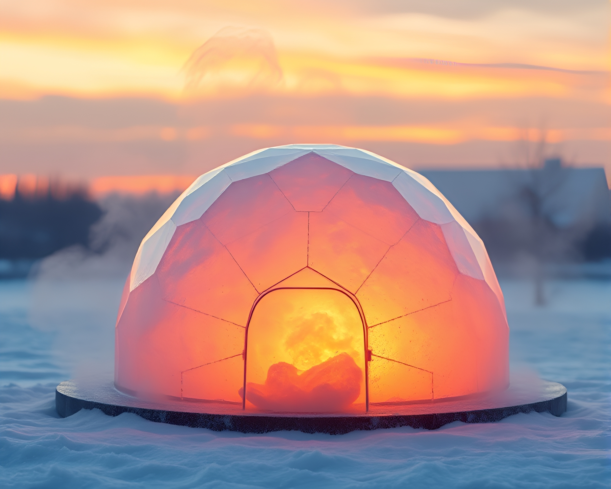 Steamy Glass Igloo Sunset Chalk Drawing – free AI stock image