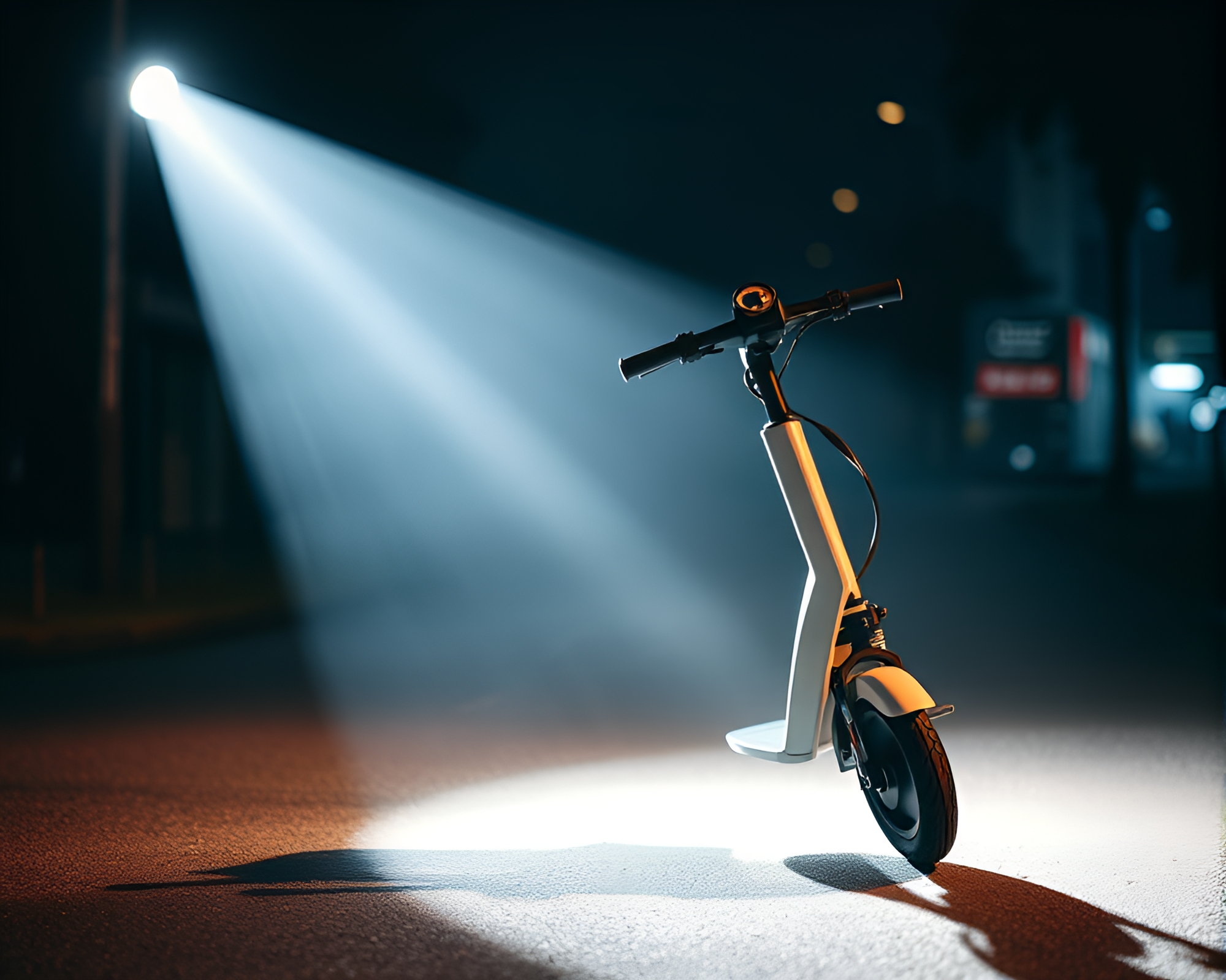 Dynamic Ink Wash Illustration of Electric Scooter Under Spotlight – free AI stock image