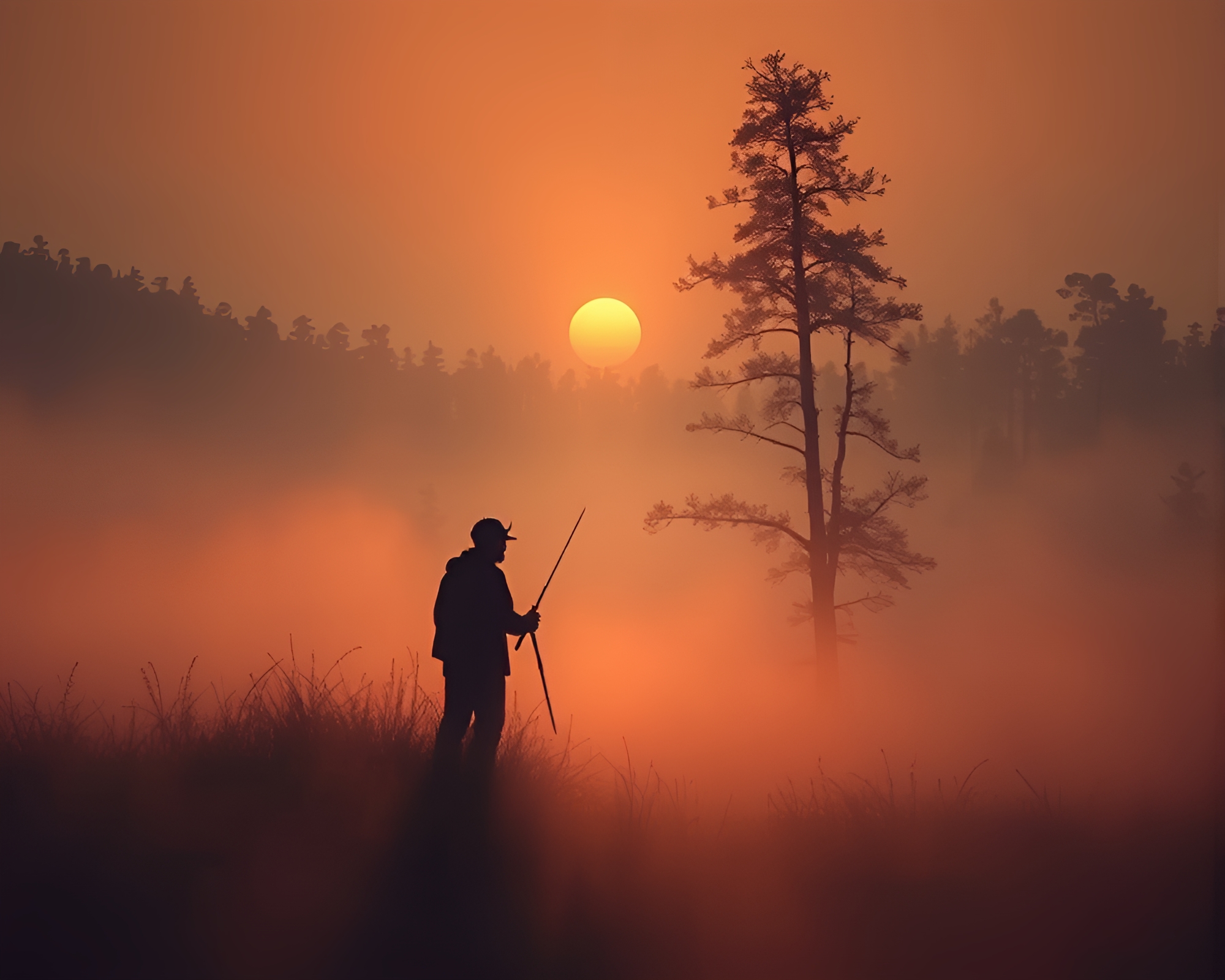 Digital Oasis at Dawn: Misty Hatching Serenity – free AI stock image