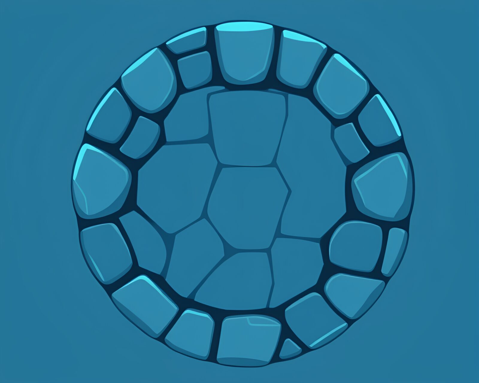 Cartoon-style stone circle with icy-blue tint in grid overlay