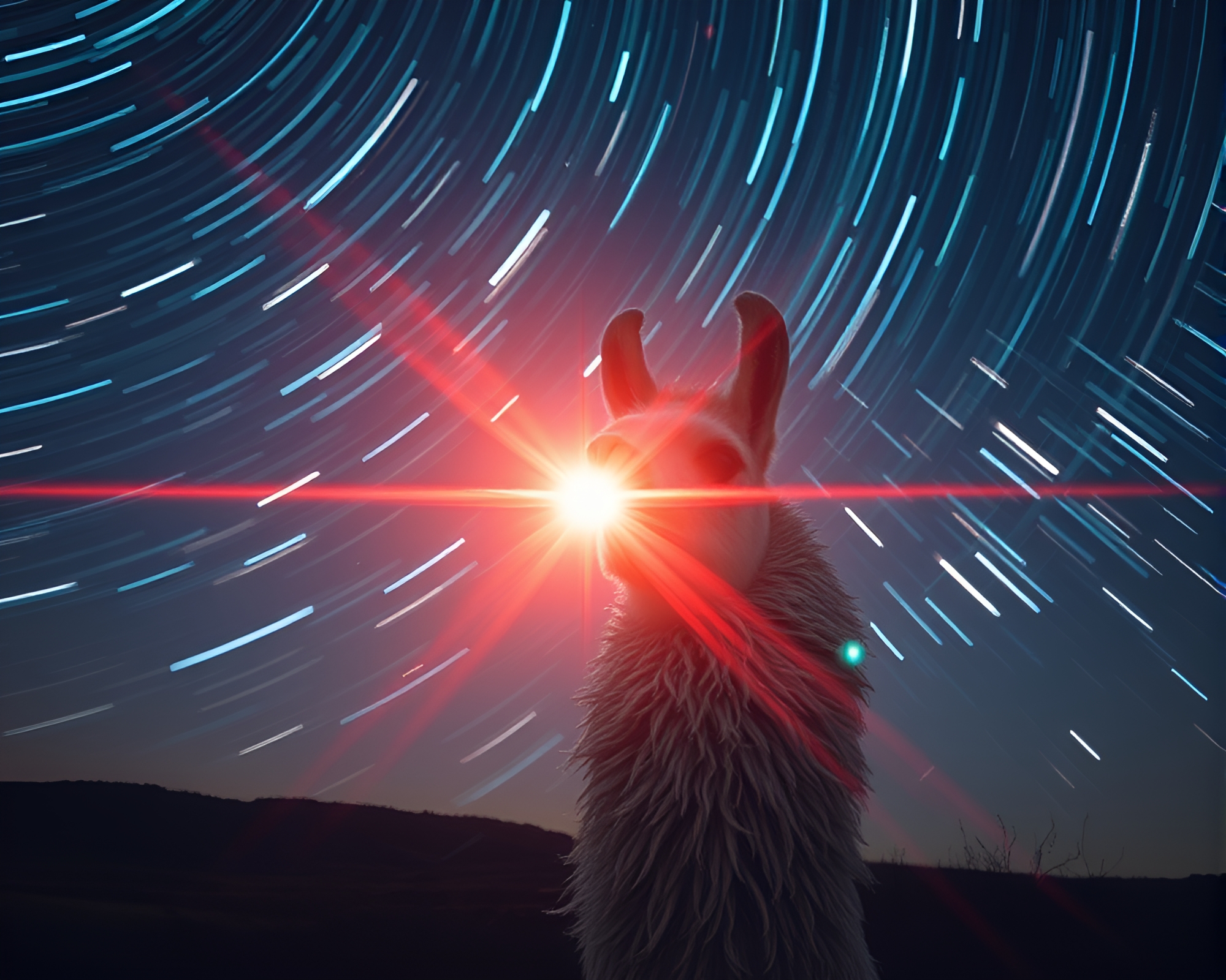 Llama Under Solar Flare Star Trails – free AI stock image