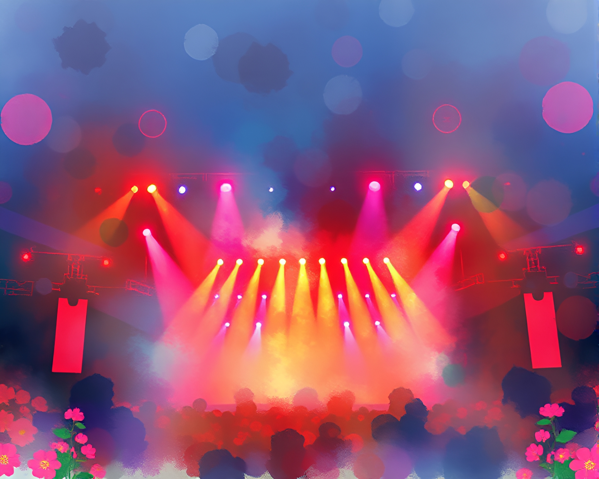 Watercolor Zeppelin Concert in Digital Glitch Light Show – free AI stock image